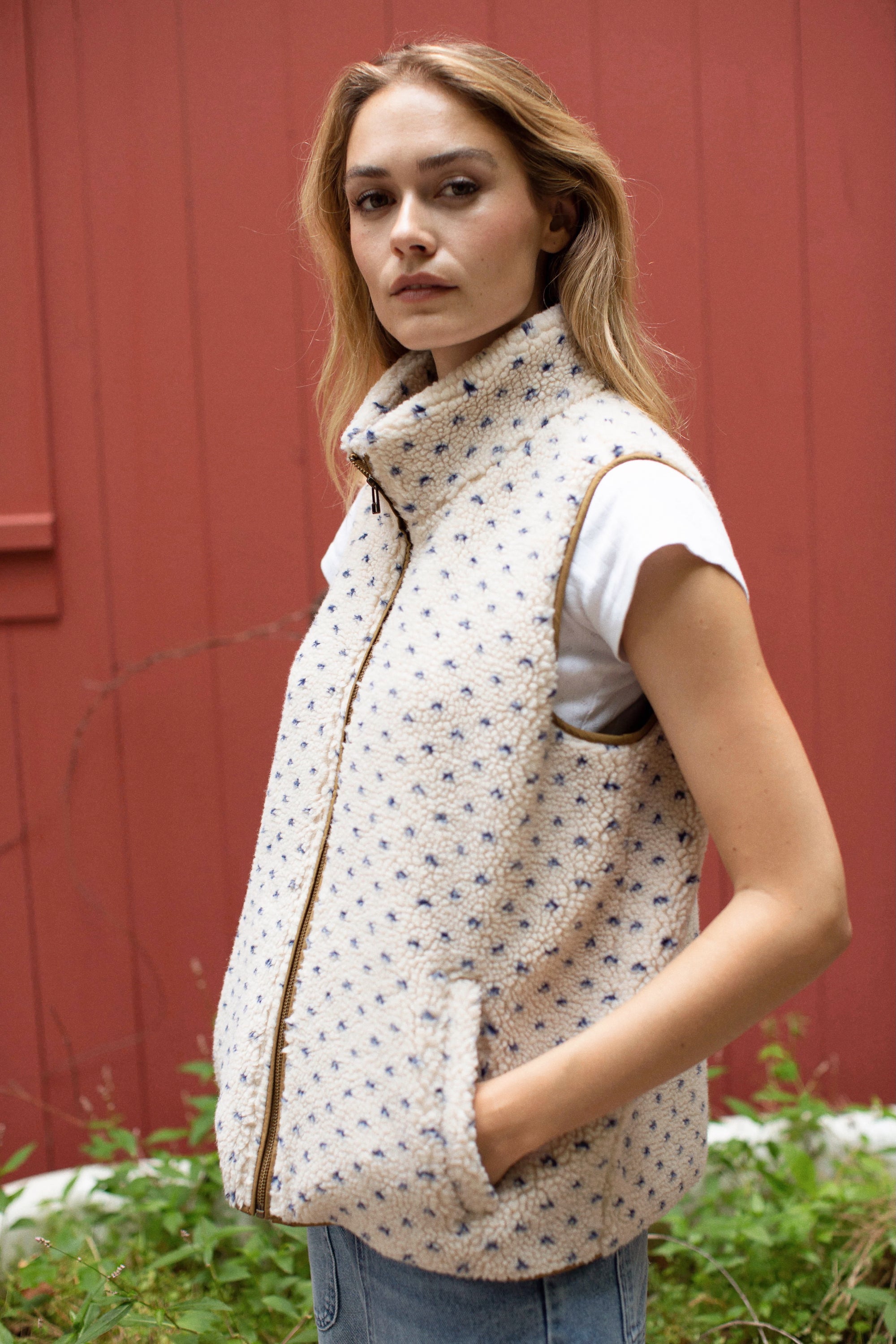 Sherpa Vest - Ivory/Blue Birdseye