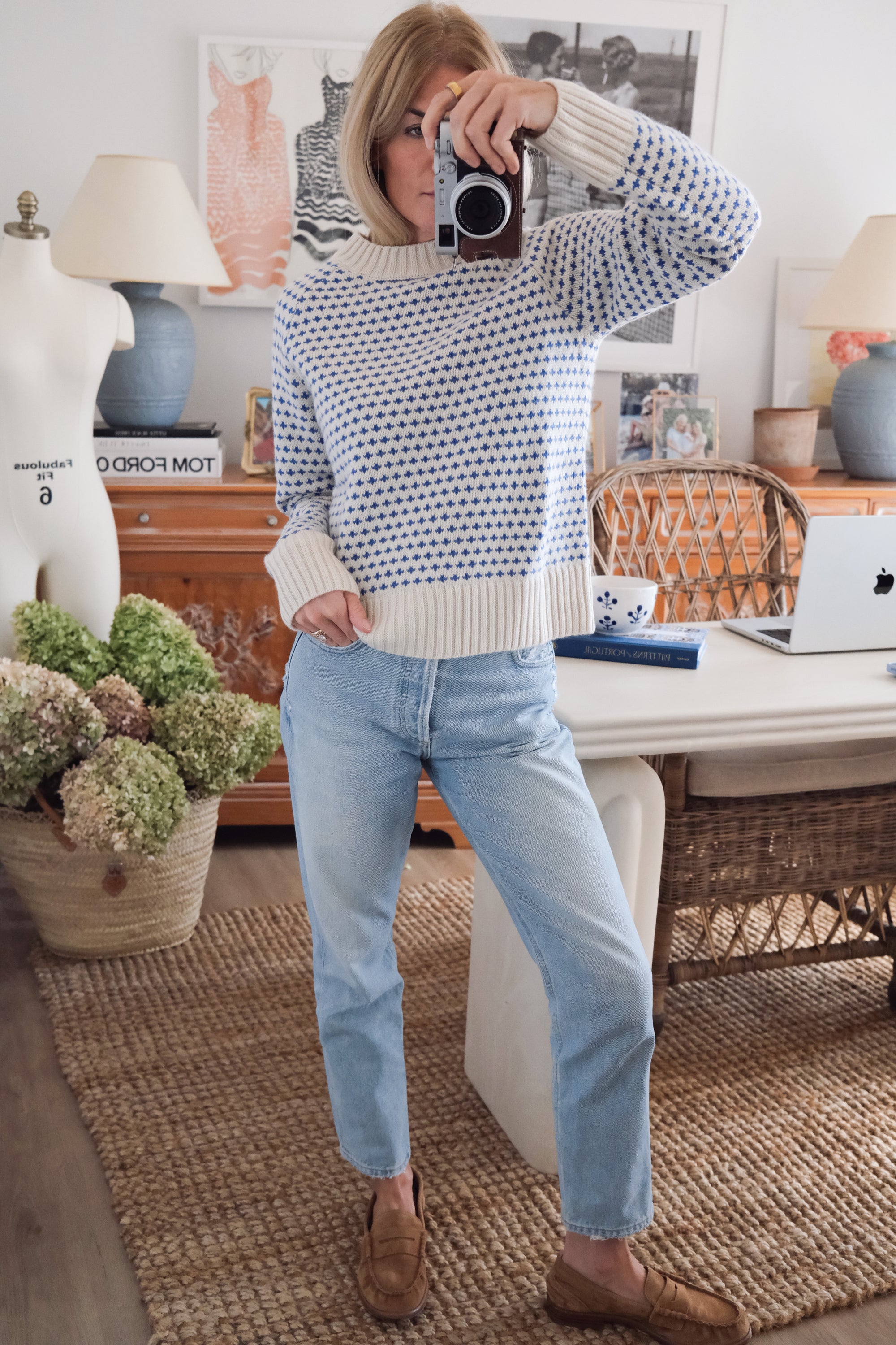 Lodge Sweater - Ivory/Tidal Blue Birdseye
