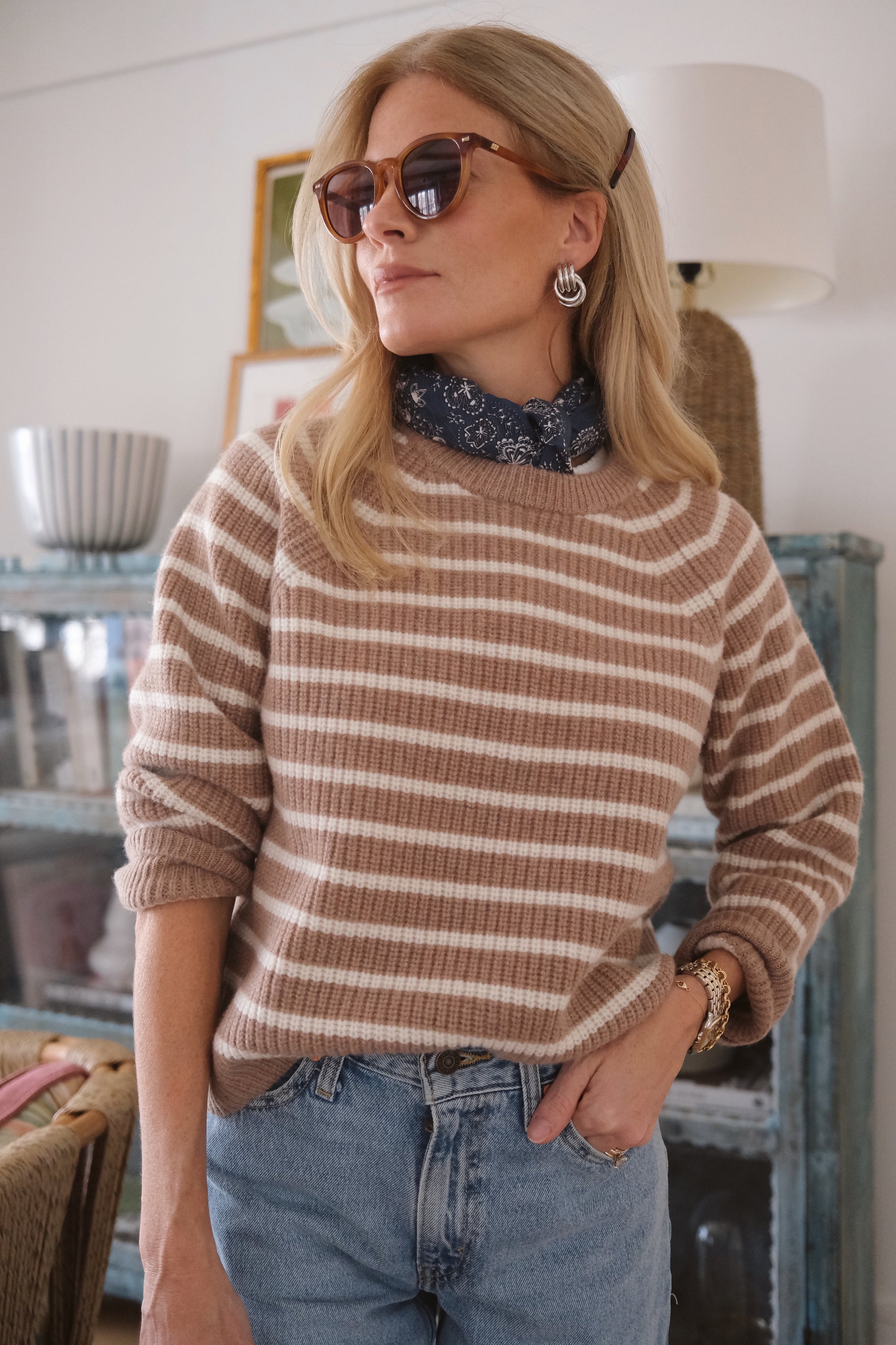 Marea Sweater - Camel Ivory Stripe