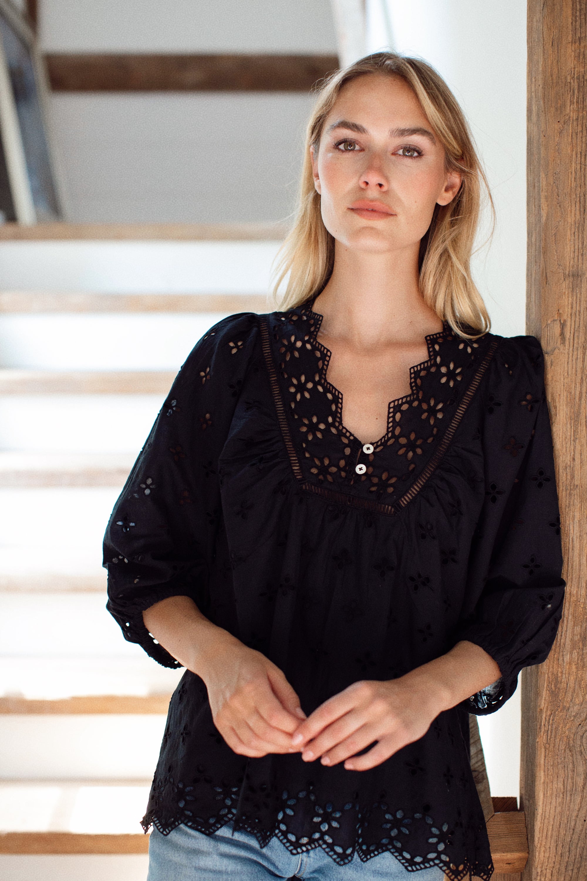 Eloise Top - Black Eyelet