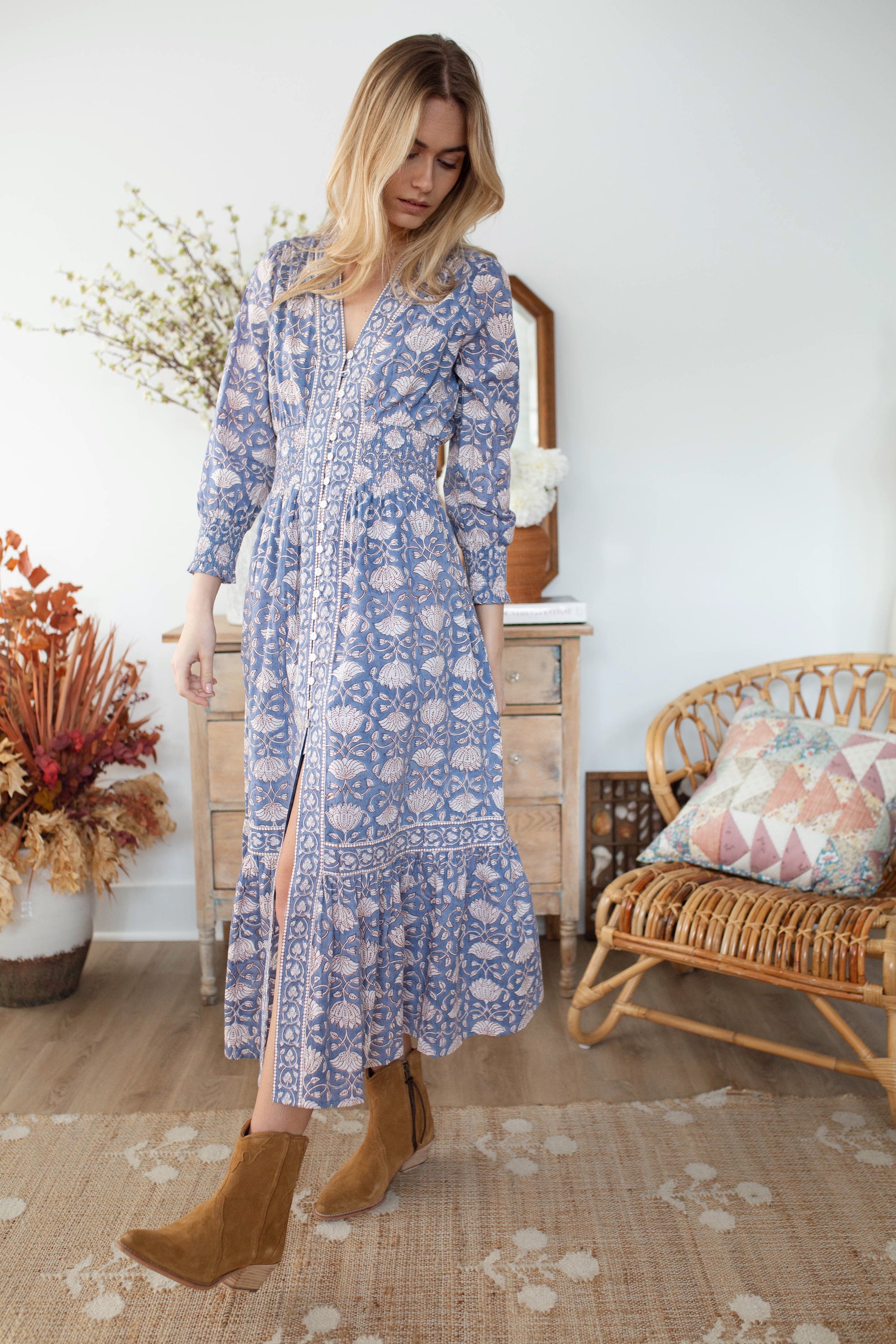 Francesca Dress - Blue Indigo Lotus