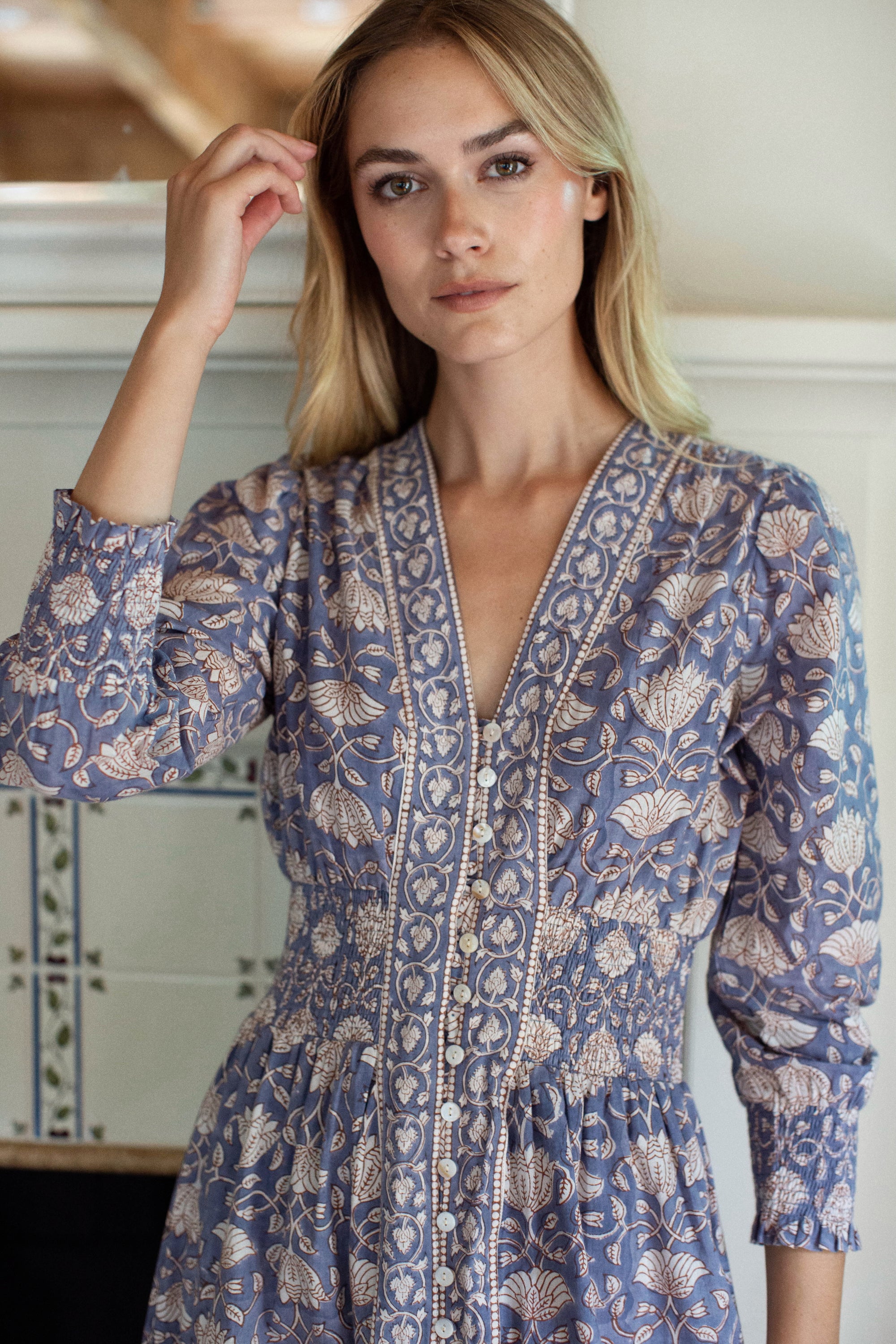 Francesca Dress - Blue Indigo Lotus