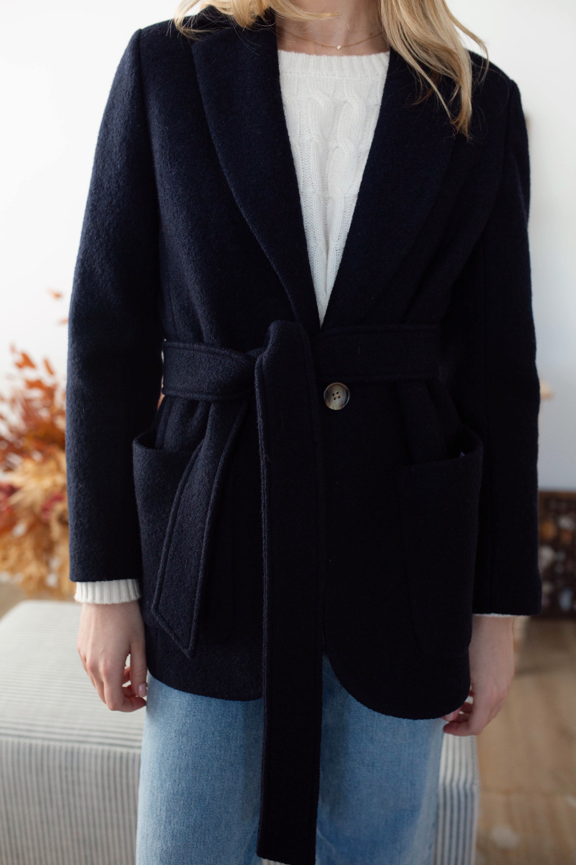 Boiled Wool Blazer - Navy