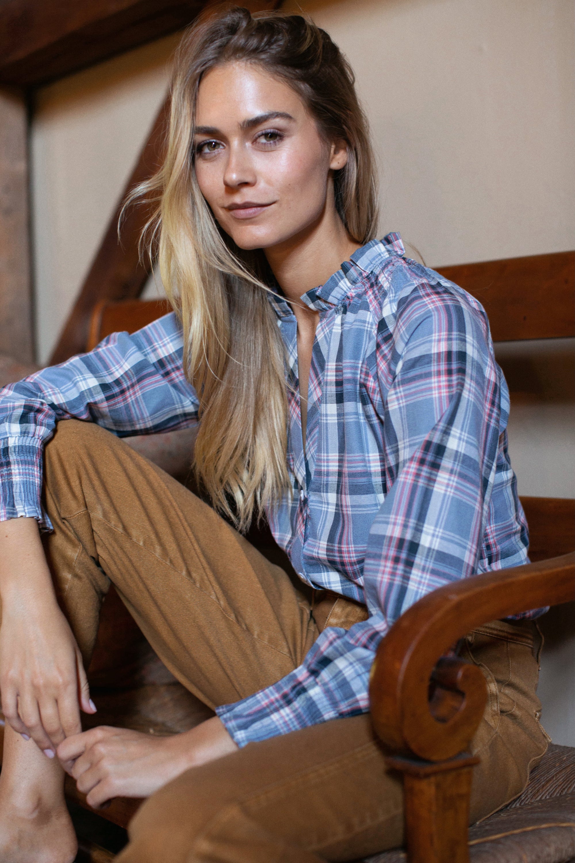 Charlize Top - Harbor Blue Check