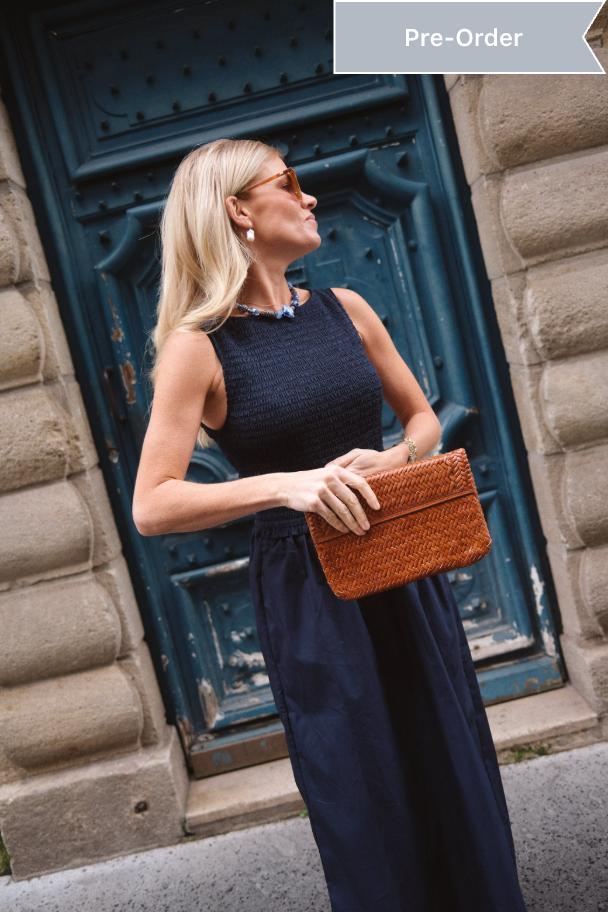 Haddie Clutch - Brown Woven Leather
