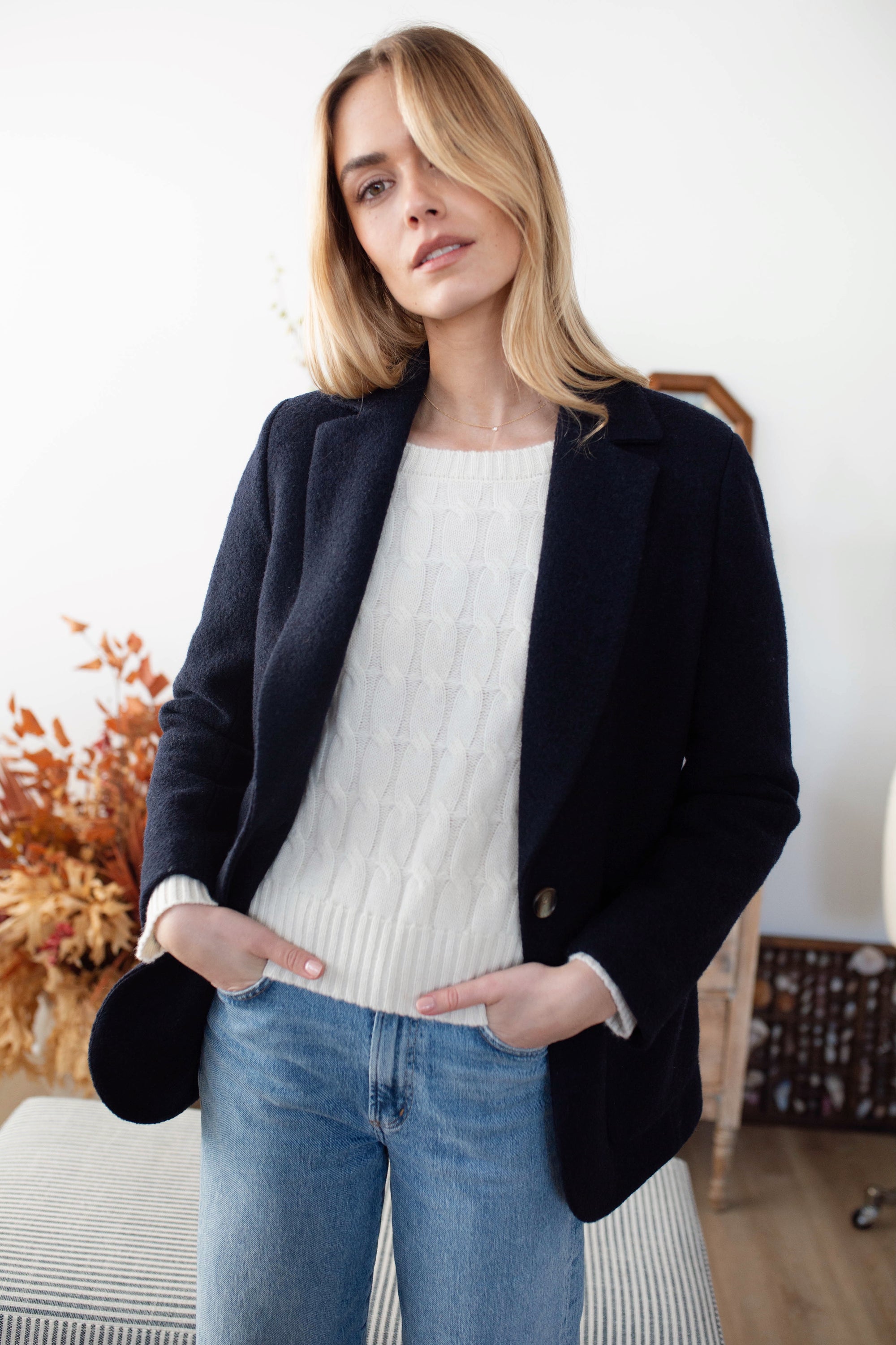 Boiled Wool Blazer - Navy