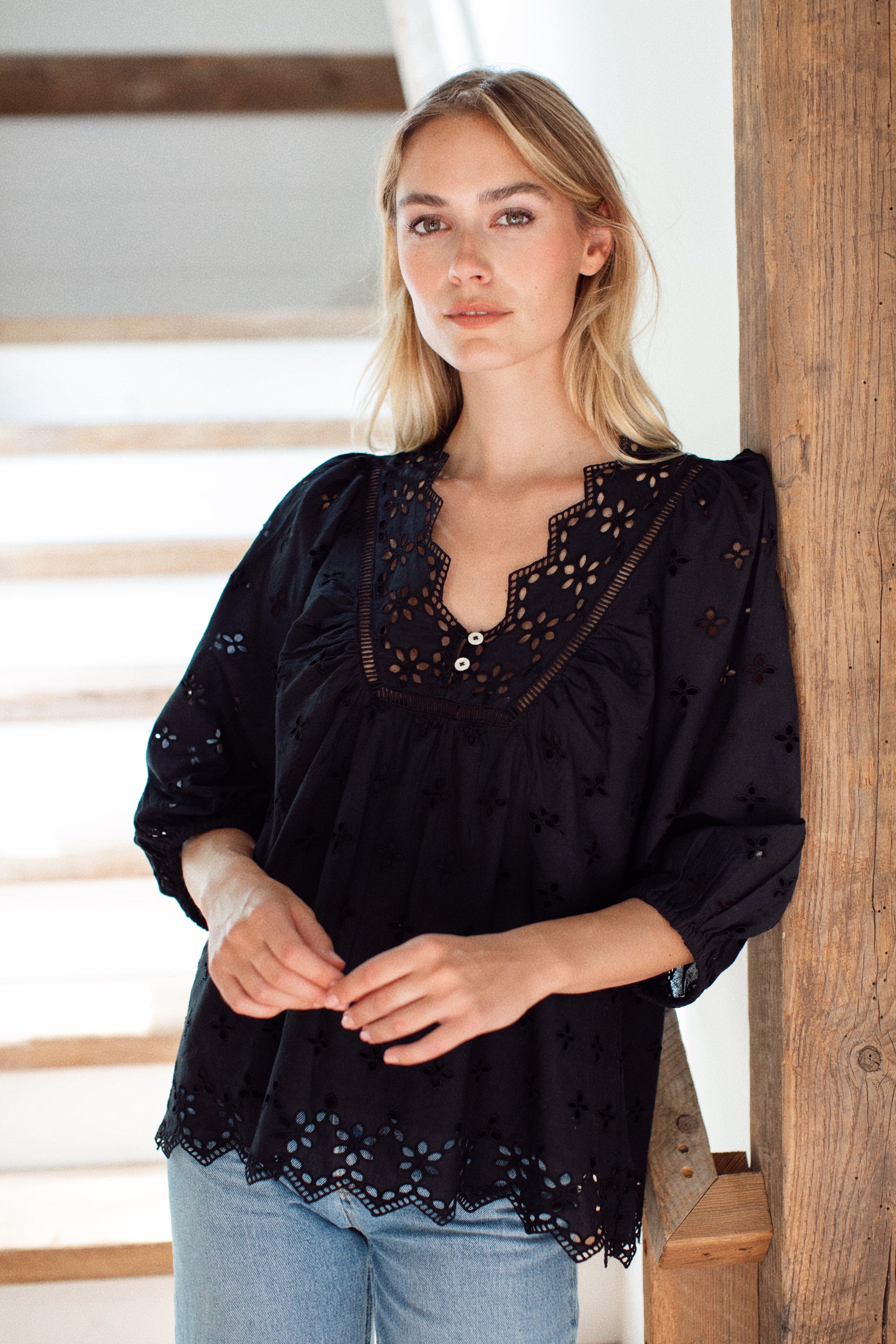 Eloise Top - Black Eyelet