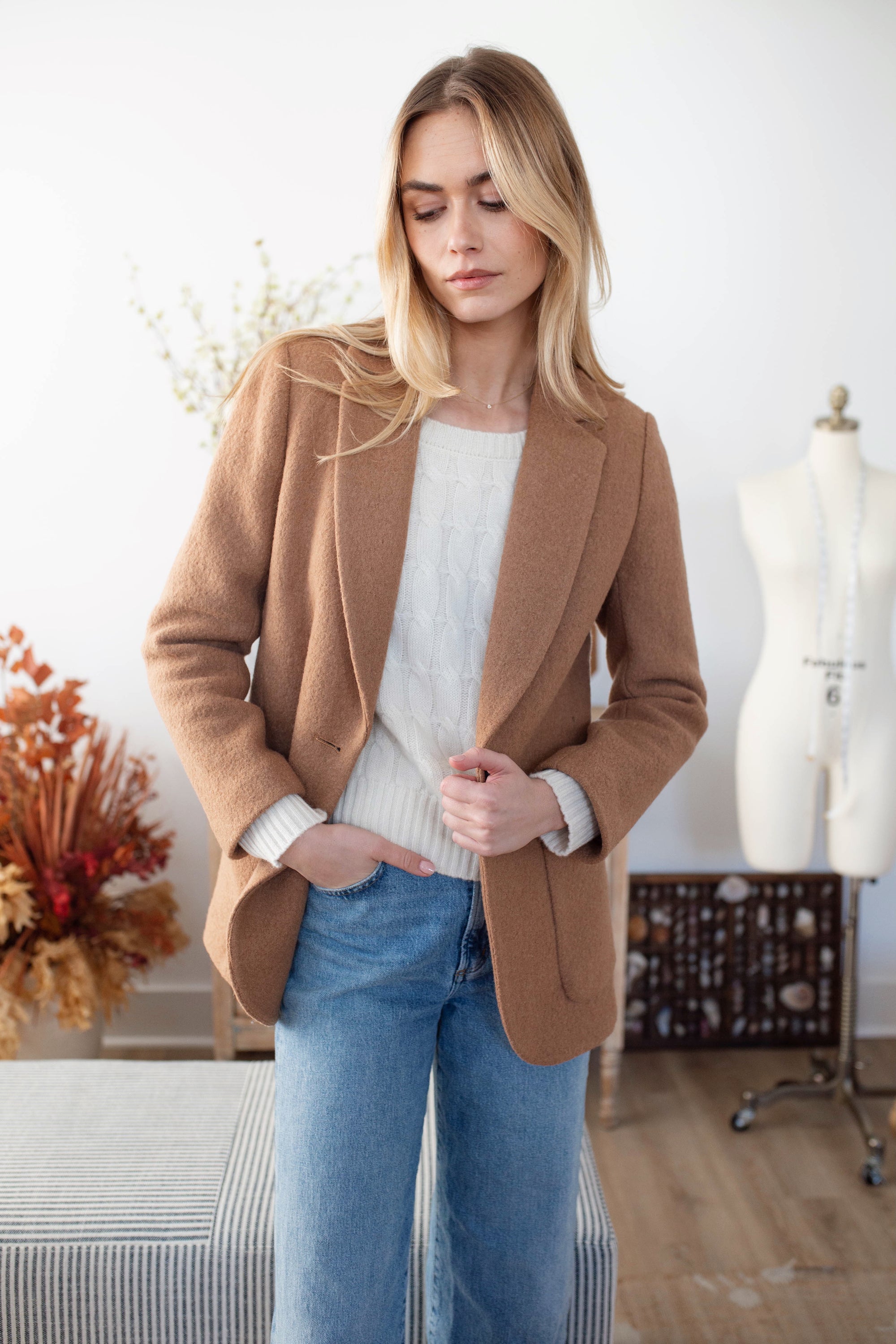 Boiled Wool Blazer - Camel
