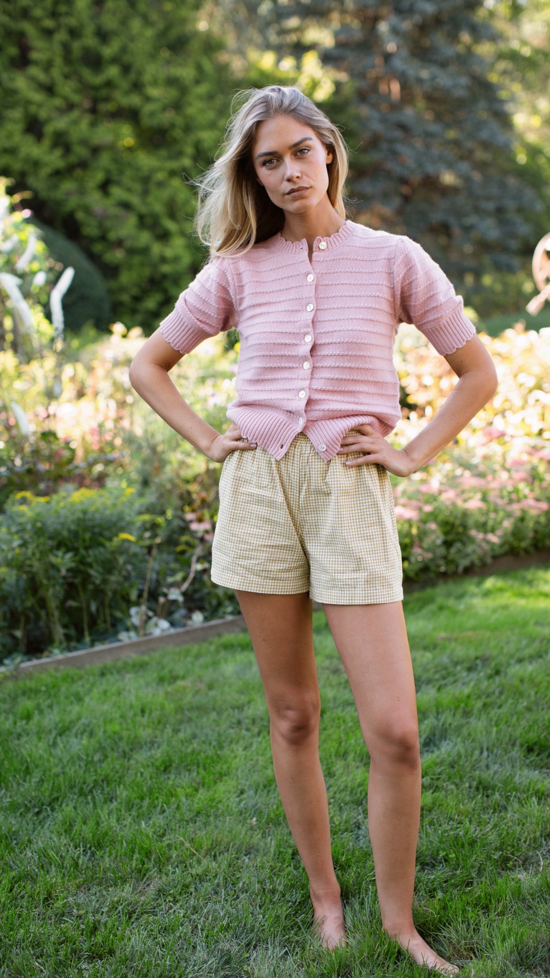 Ava Shorts - Chartreuse Mini Gingham – Marea by Liz Joy