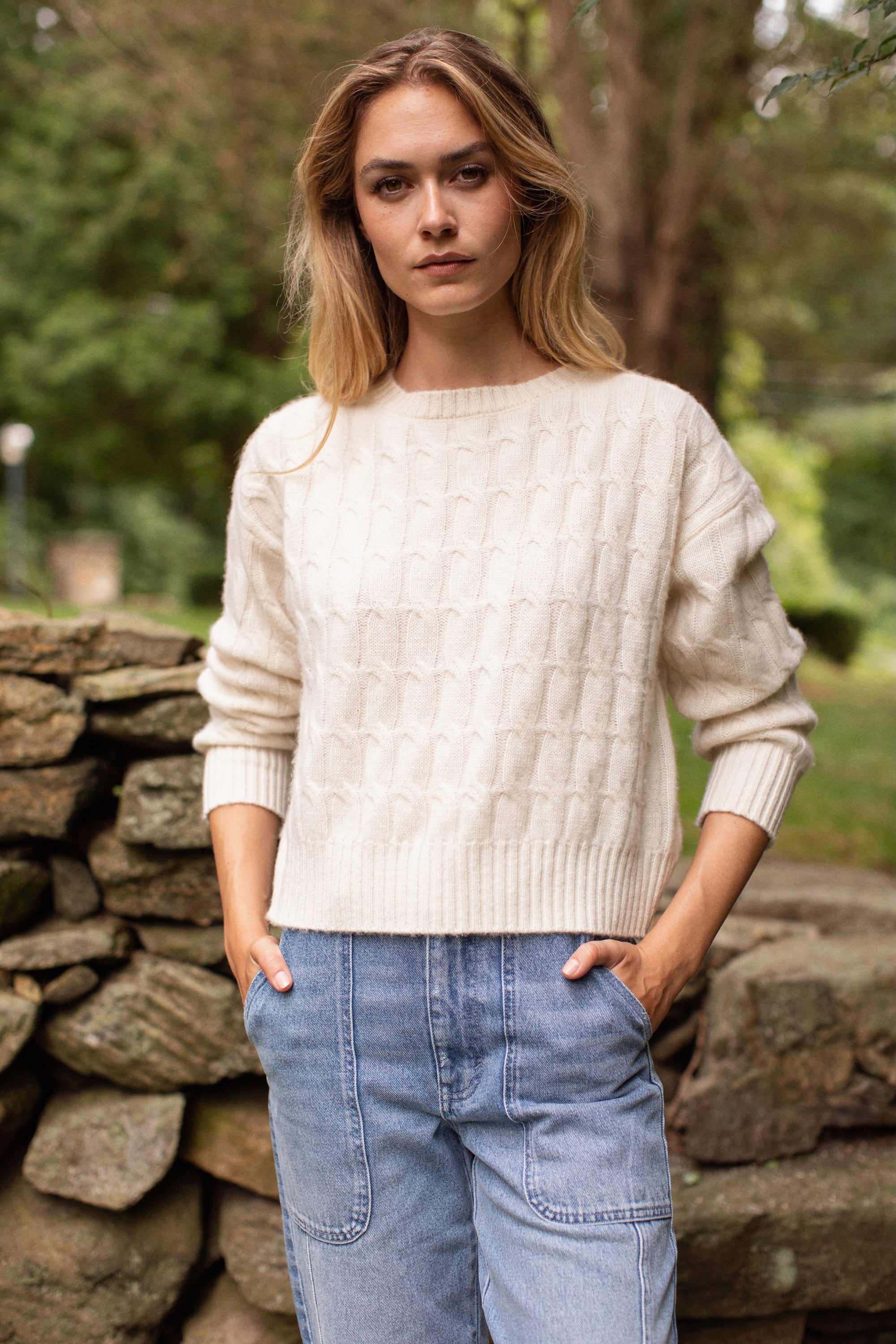Slouchy Cable Knit Cashmere Sweater - Ivory