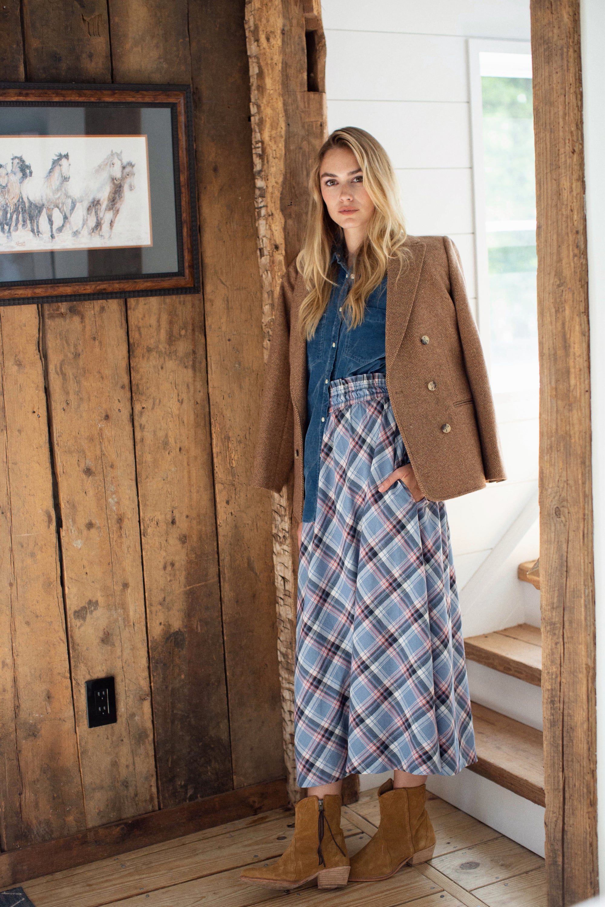 Lydia Skirt - Harbor Blue Check
