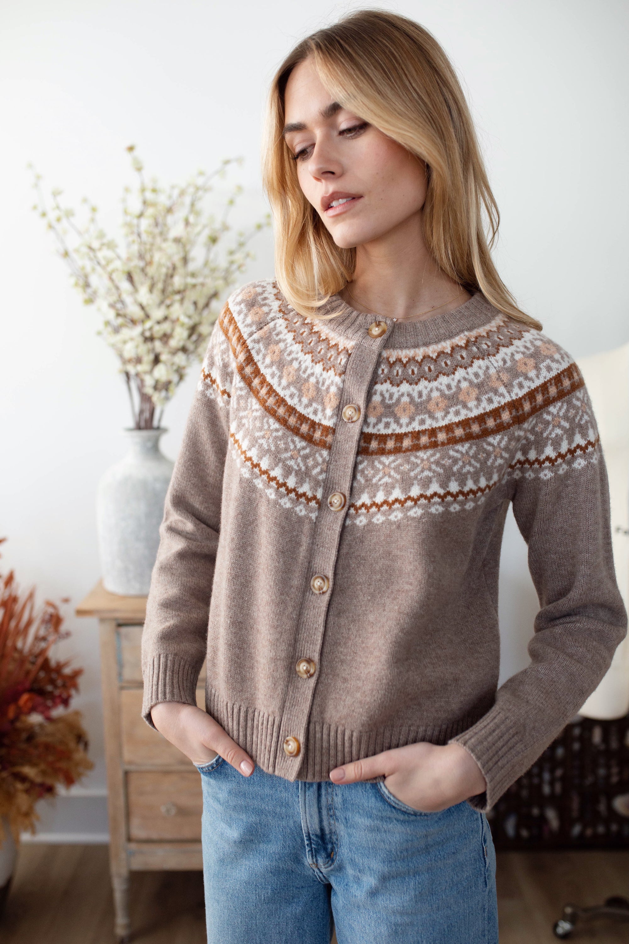 Louise Fair Isle Cardigan - Oatmeal