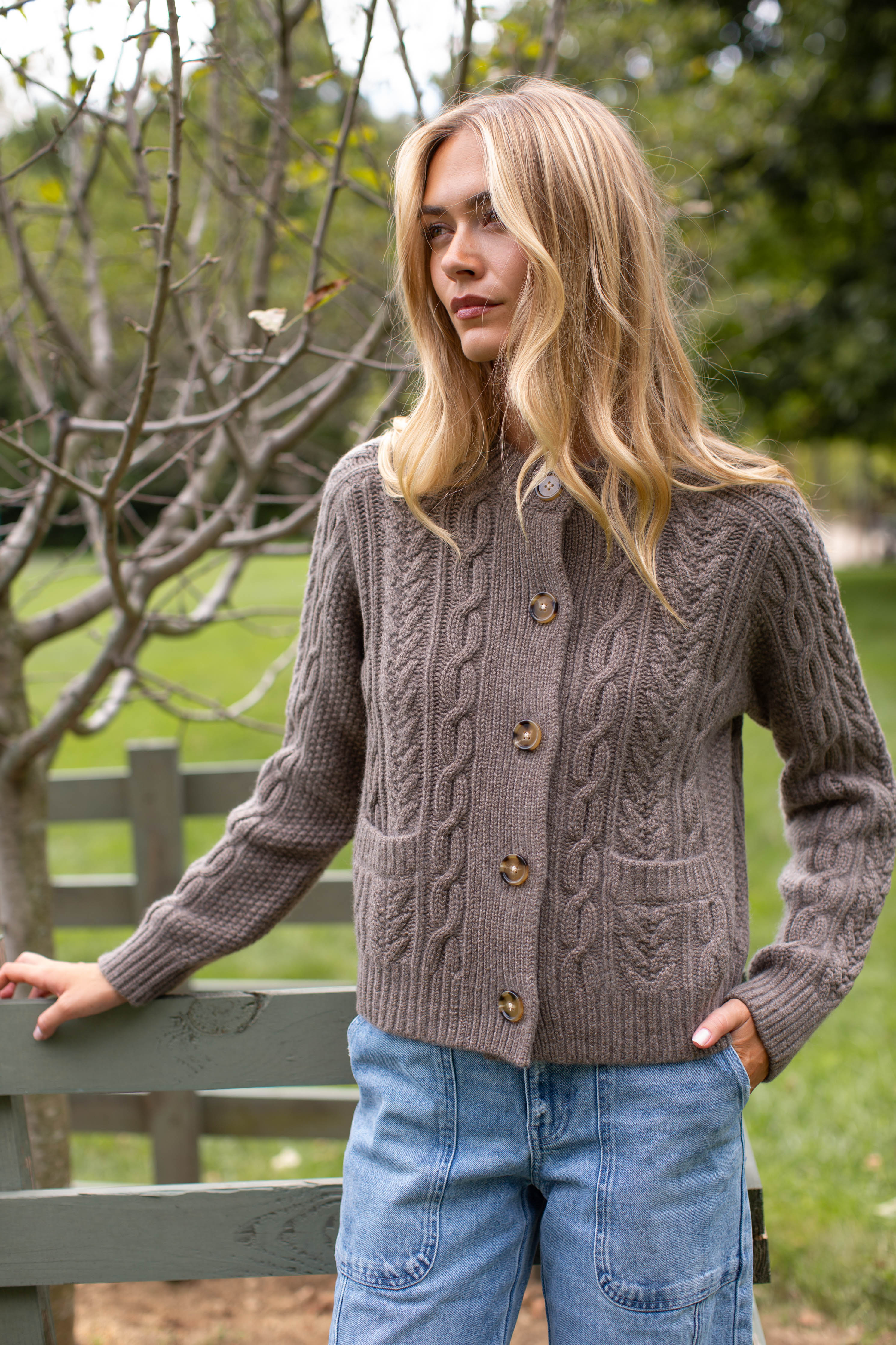 Amalie Cashmere Cardigan - Mushroom Heather – Marea by Liz Joy