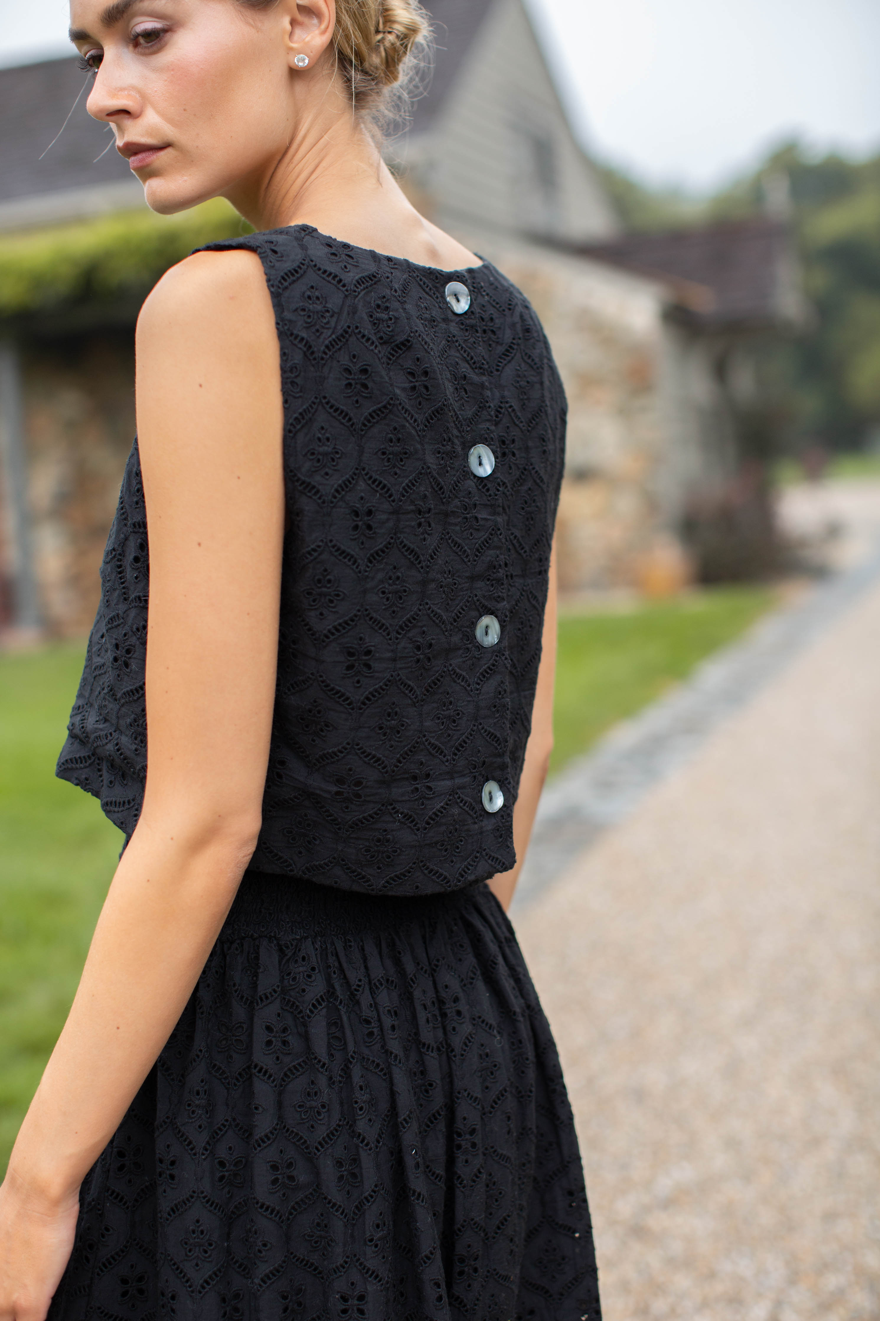 Josie Cotton Eyelet Tank - Black Lyra Eyelet – Marea by Liz Joy