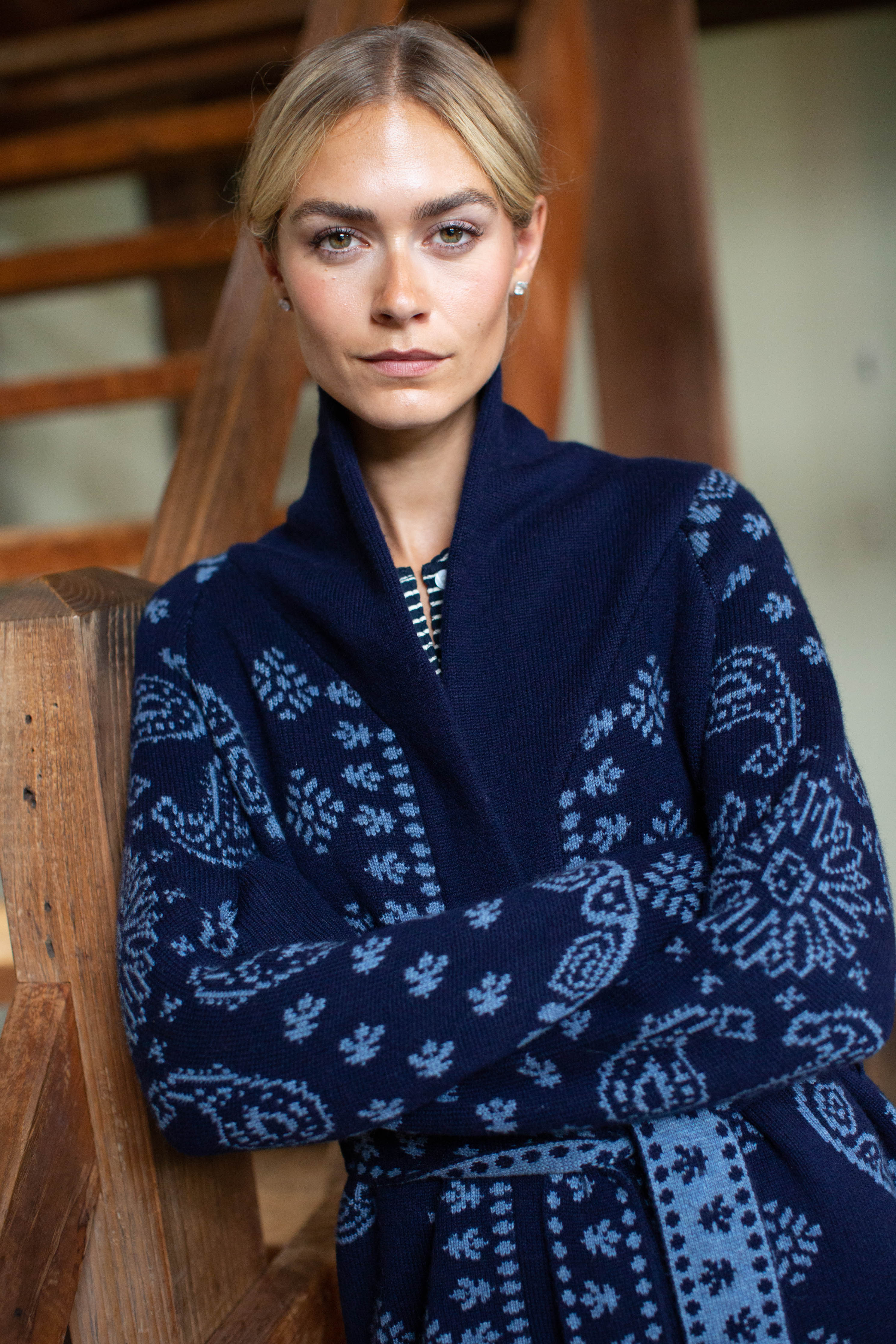 FAERIE star&charms bandana cap ネイビー PRE-ORDER Marea Shawl Cardigan in Bandana Fringe - Navy – Marea by