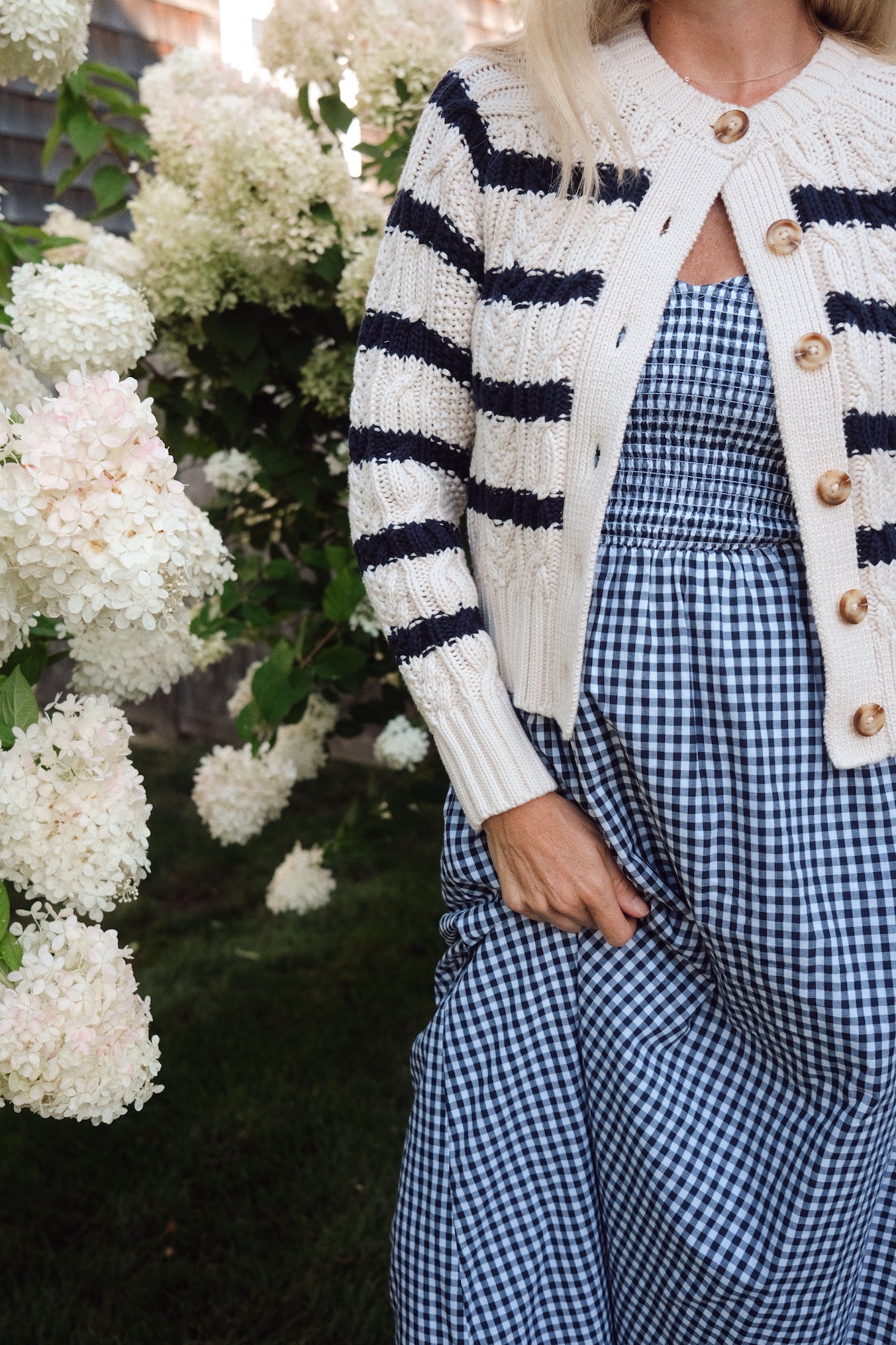 Striped Cable Cardigan - Ivory/Navy Stripe