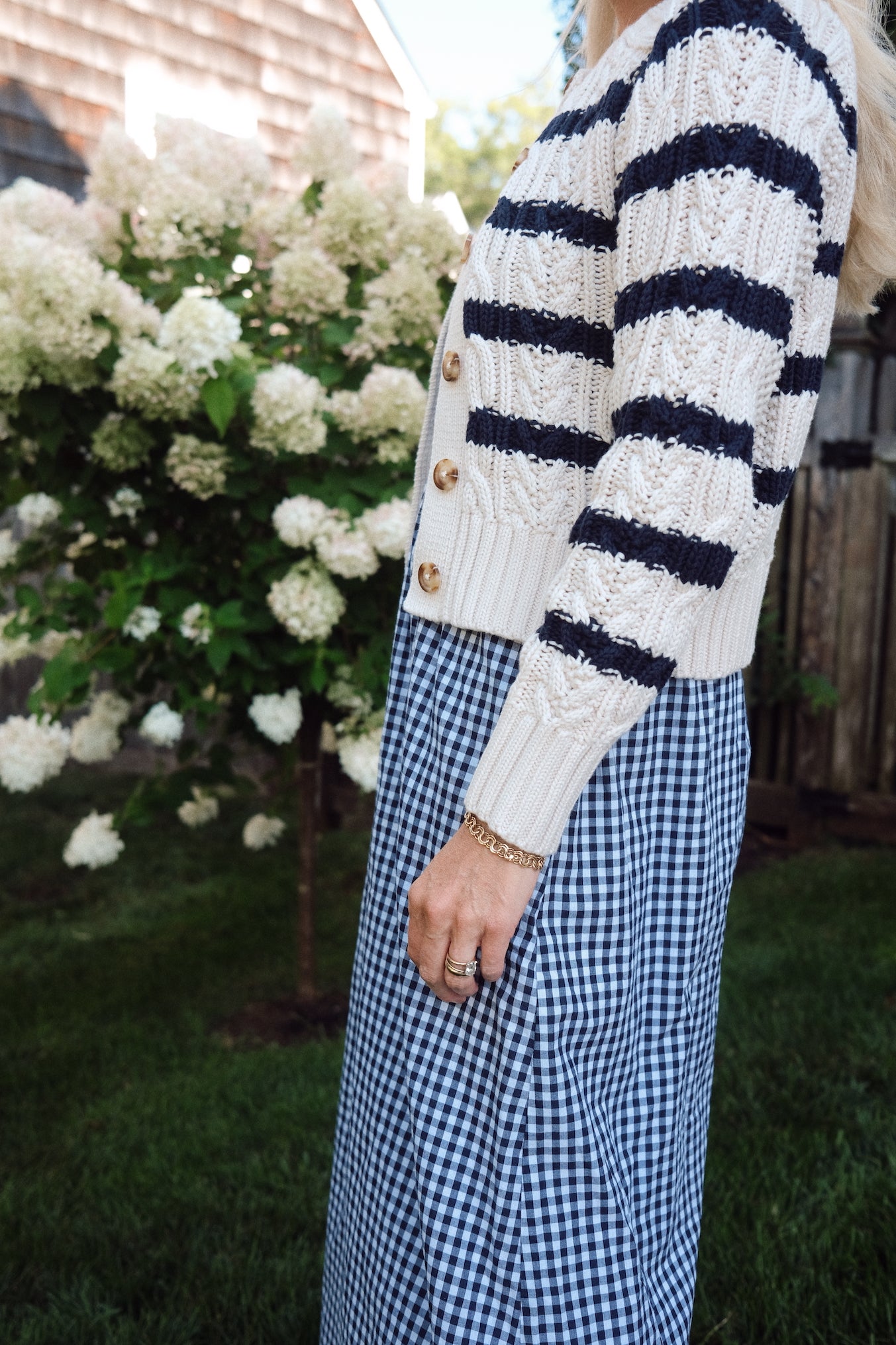 Striped Cable Cardigan - Ivory/Navy Stripe