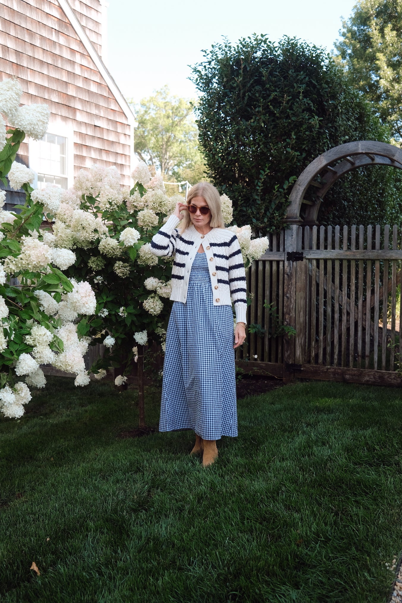 Striped Cable Cardigan - Ivory/Navy Stripe
