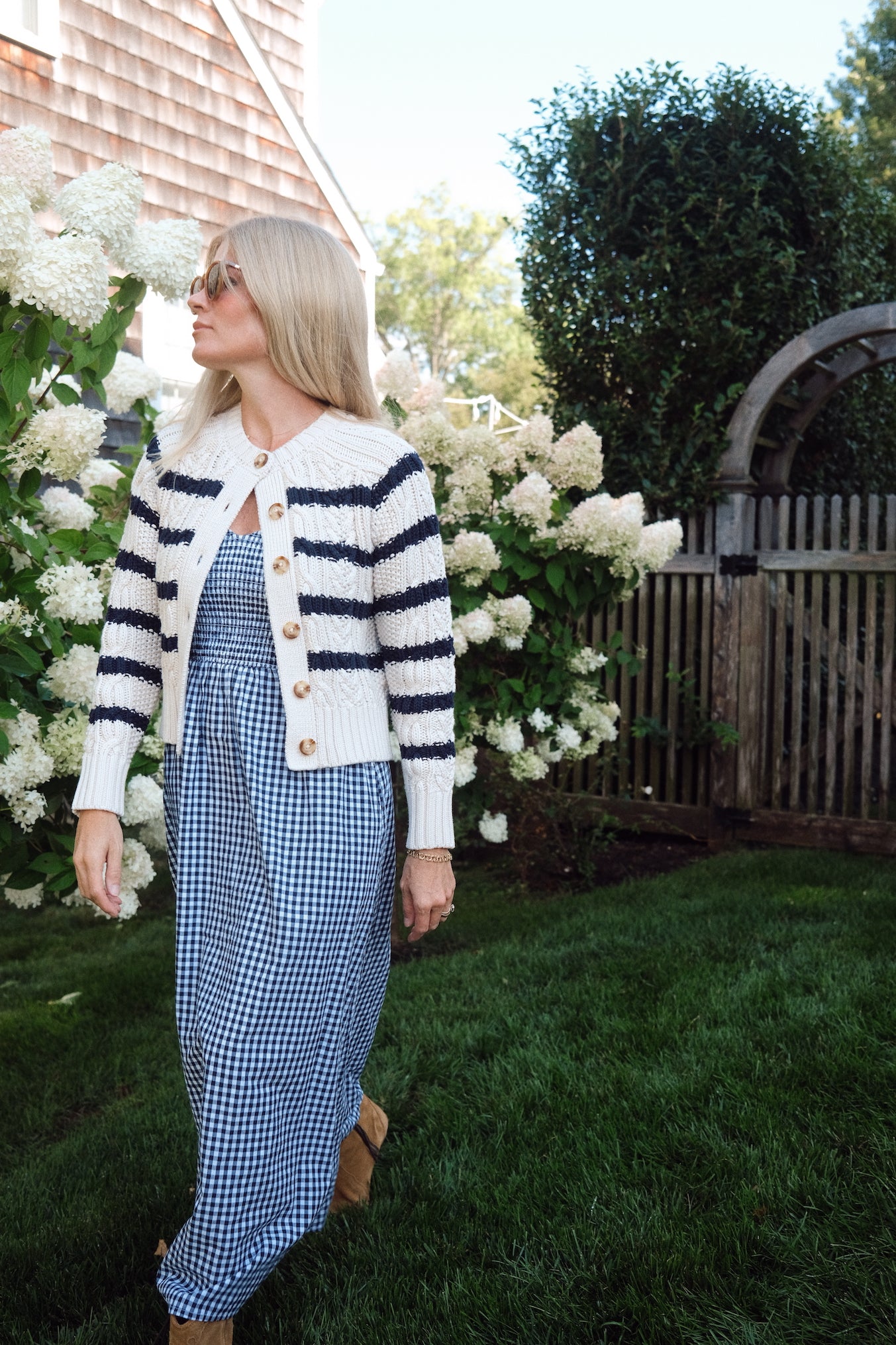 Striped Cable Cardigan - Ivory/Navy Stripe