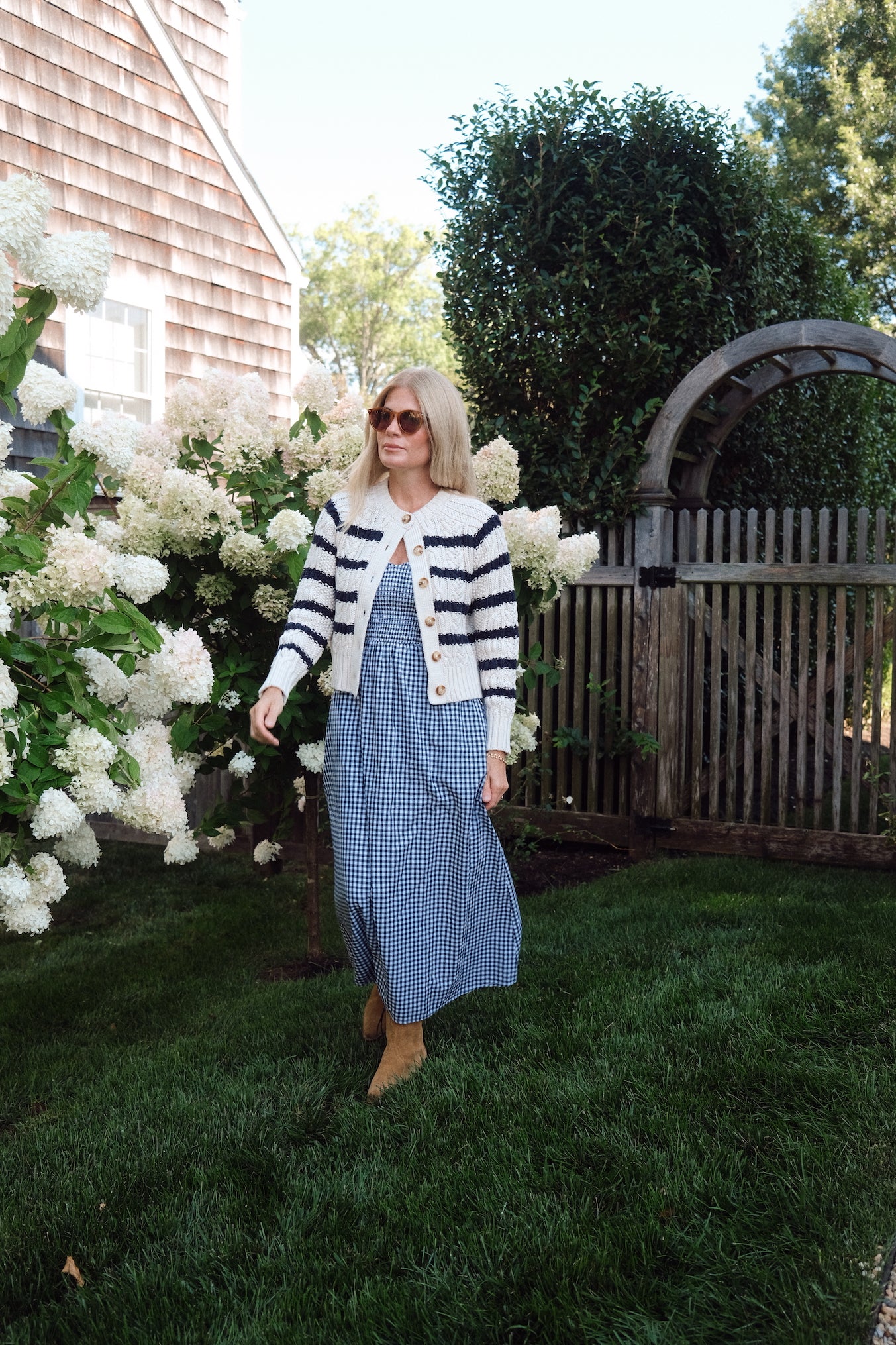 Striped Cable Cardigan - Ivory/Navy Stripe