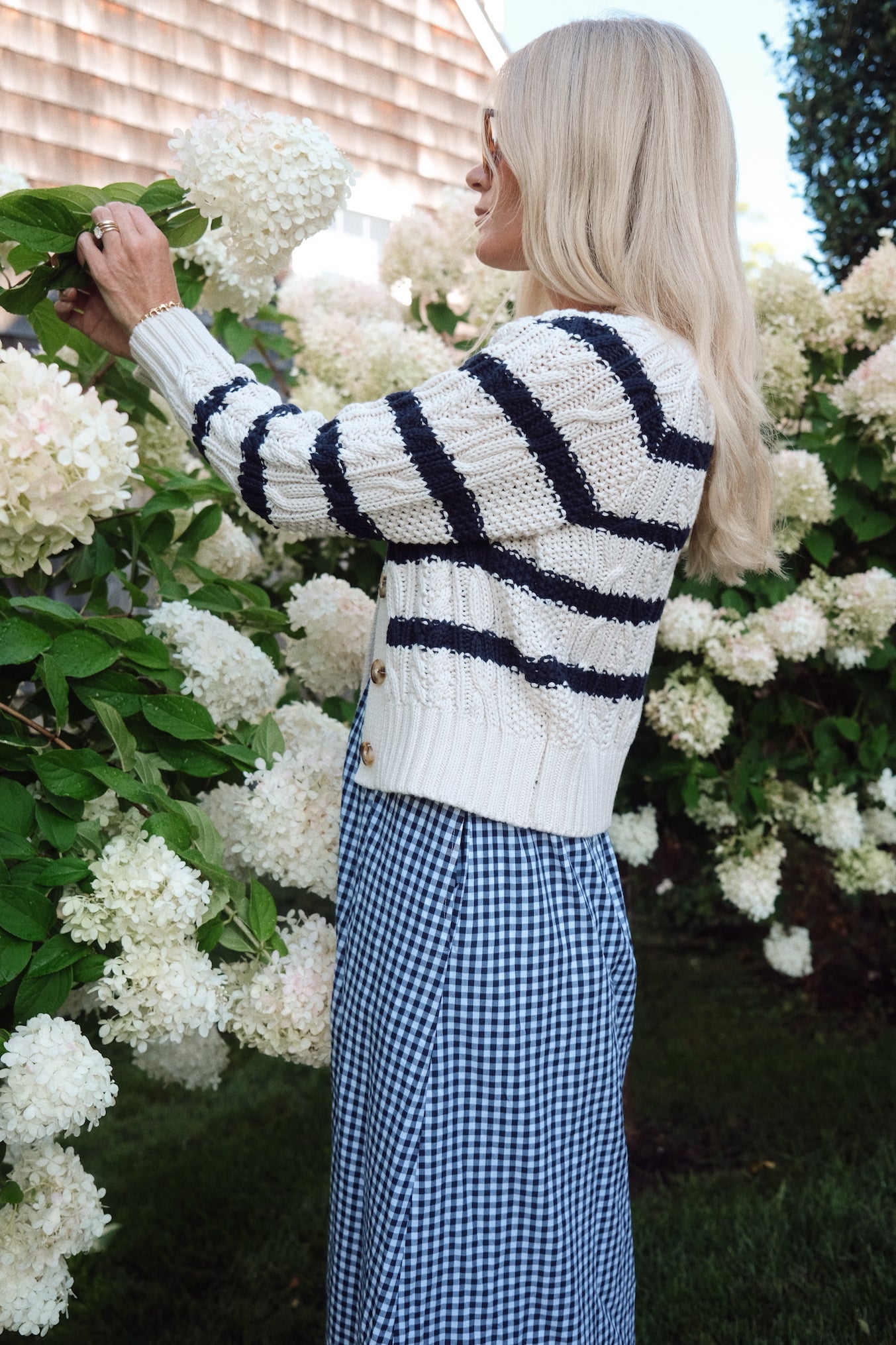 Striped Cable Cardigan - Ivory/Navy Stripe