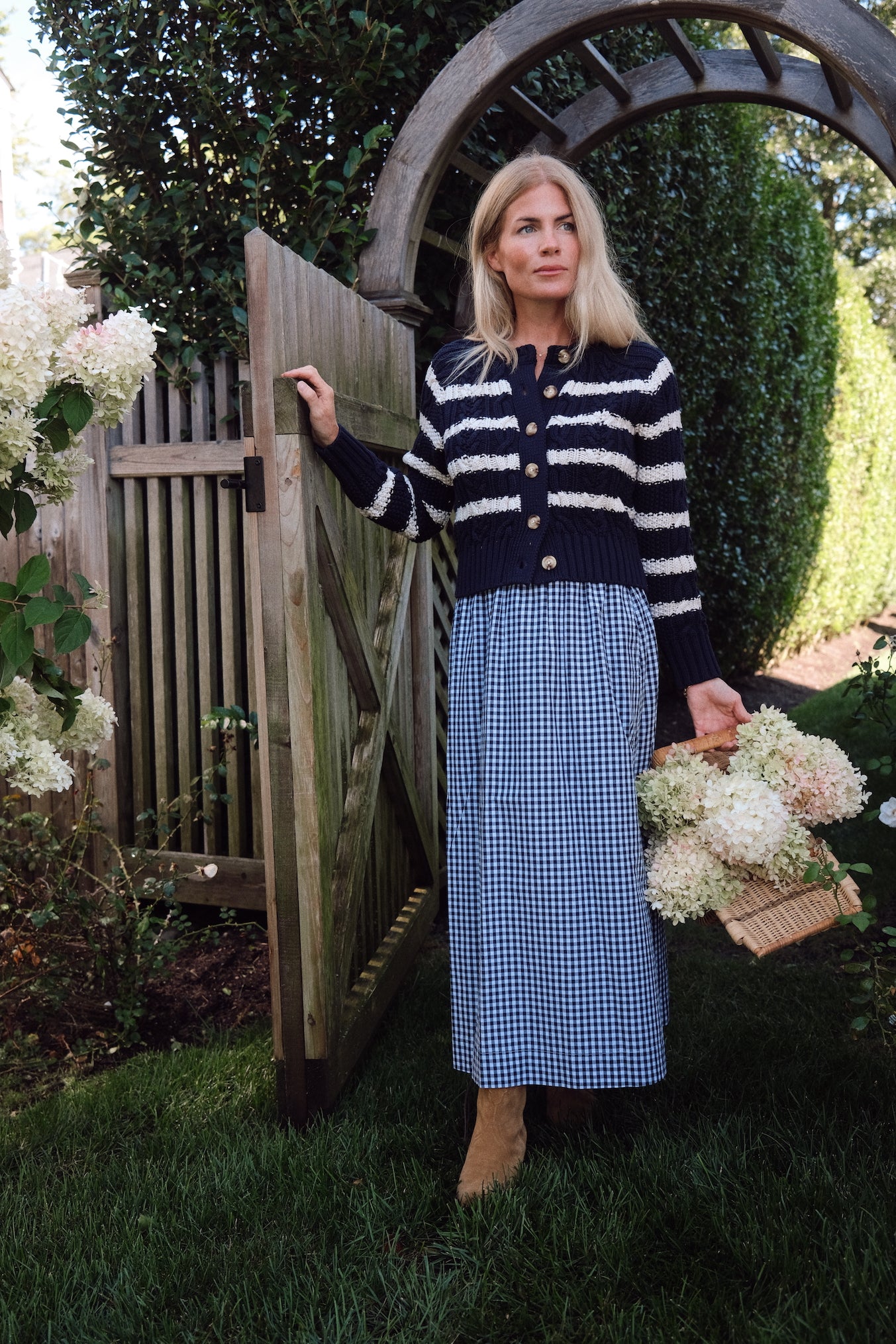 Striped Cable Cardigan - Navy/Ivory Stripe