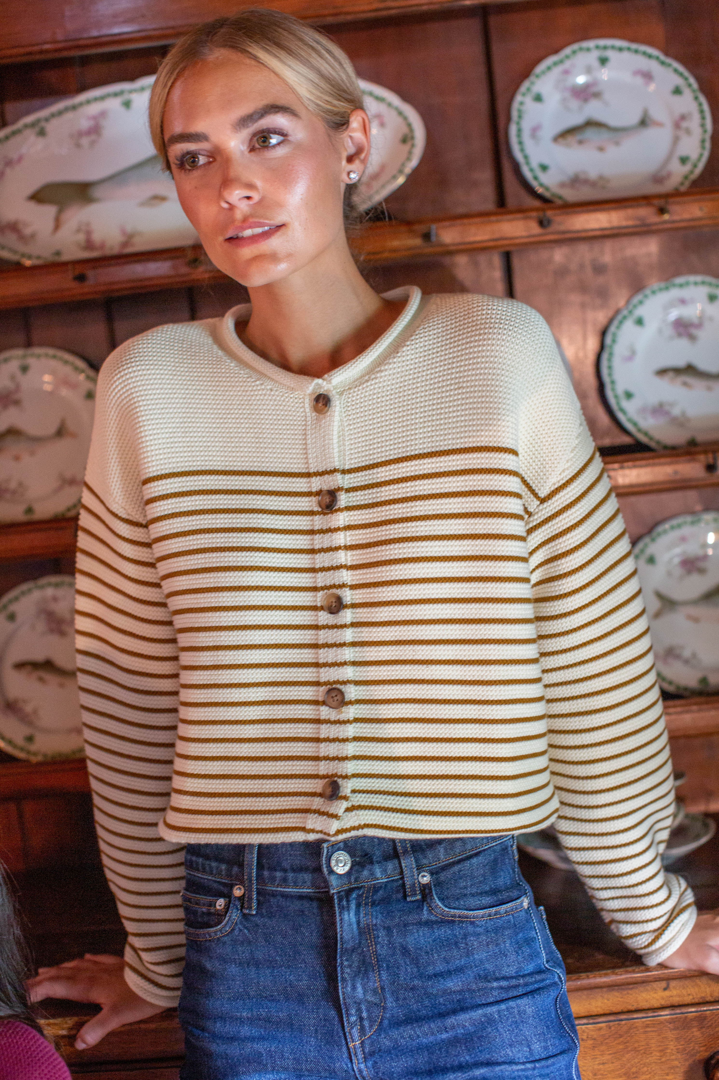 Martha Cardigan - Ivory/Butternut Stripe – Marea by Liz Joy