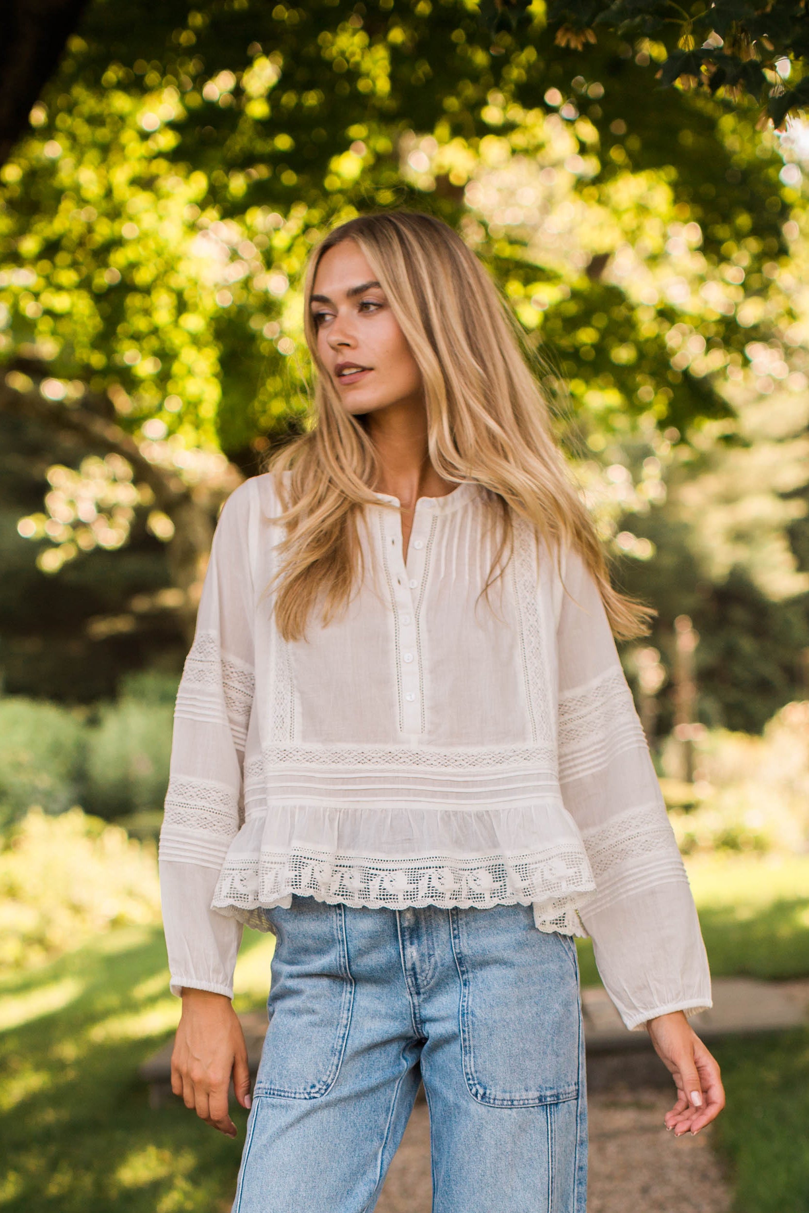 トップス Avery button tops ivory andmary Avery Cotton Lace Top - Ivory – Marea by Liz Joy