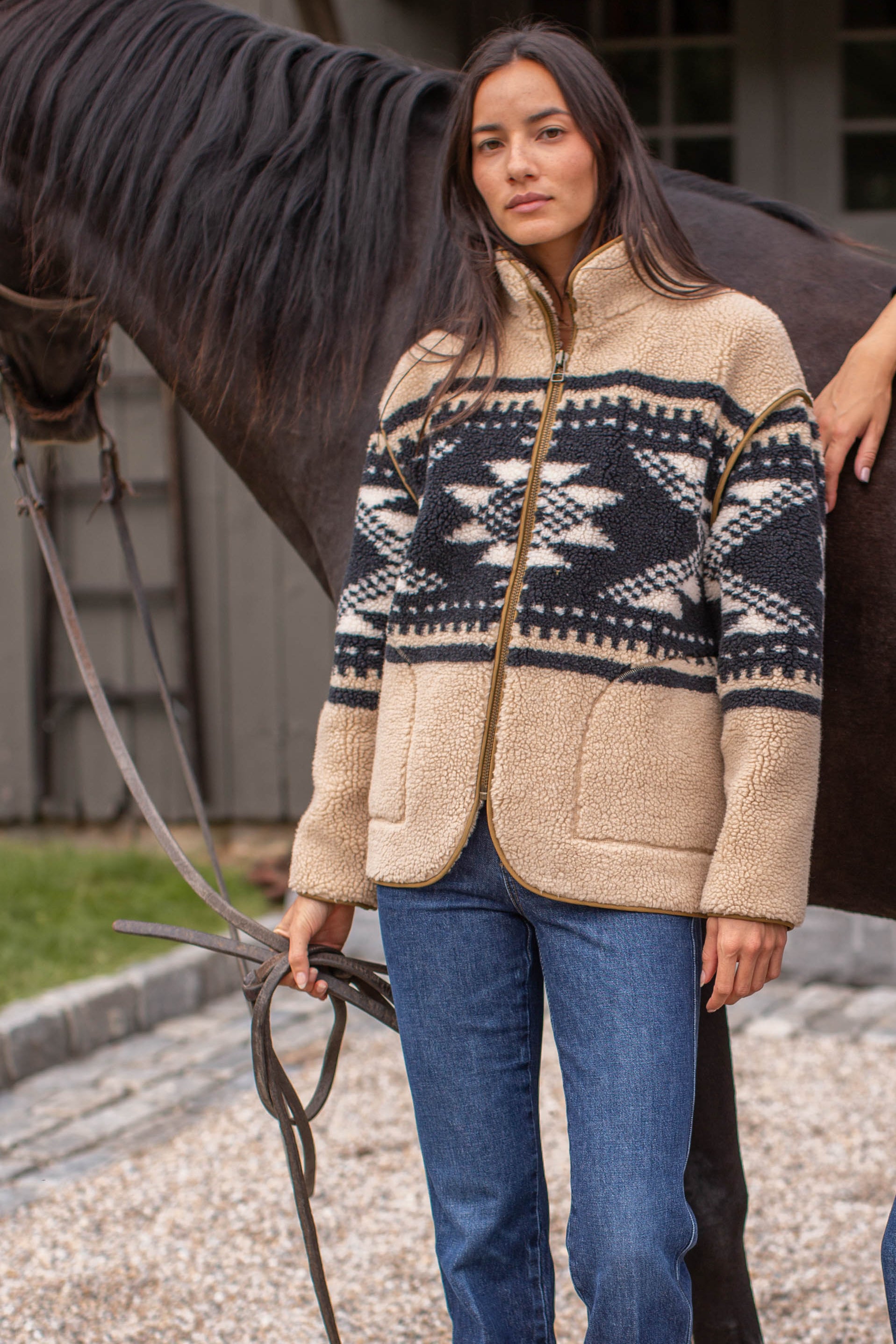 PRE-ORDER Dakota Sherpa Jacket - Heritage Jacquard – Marea by Liz Joy