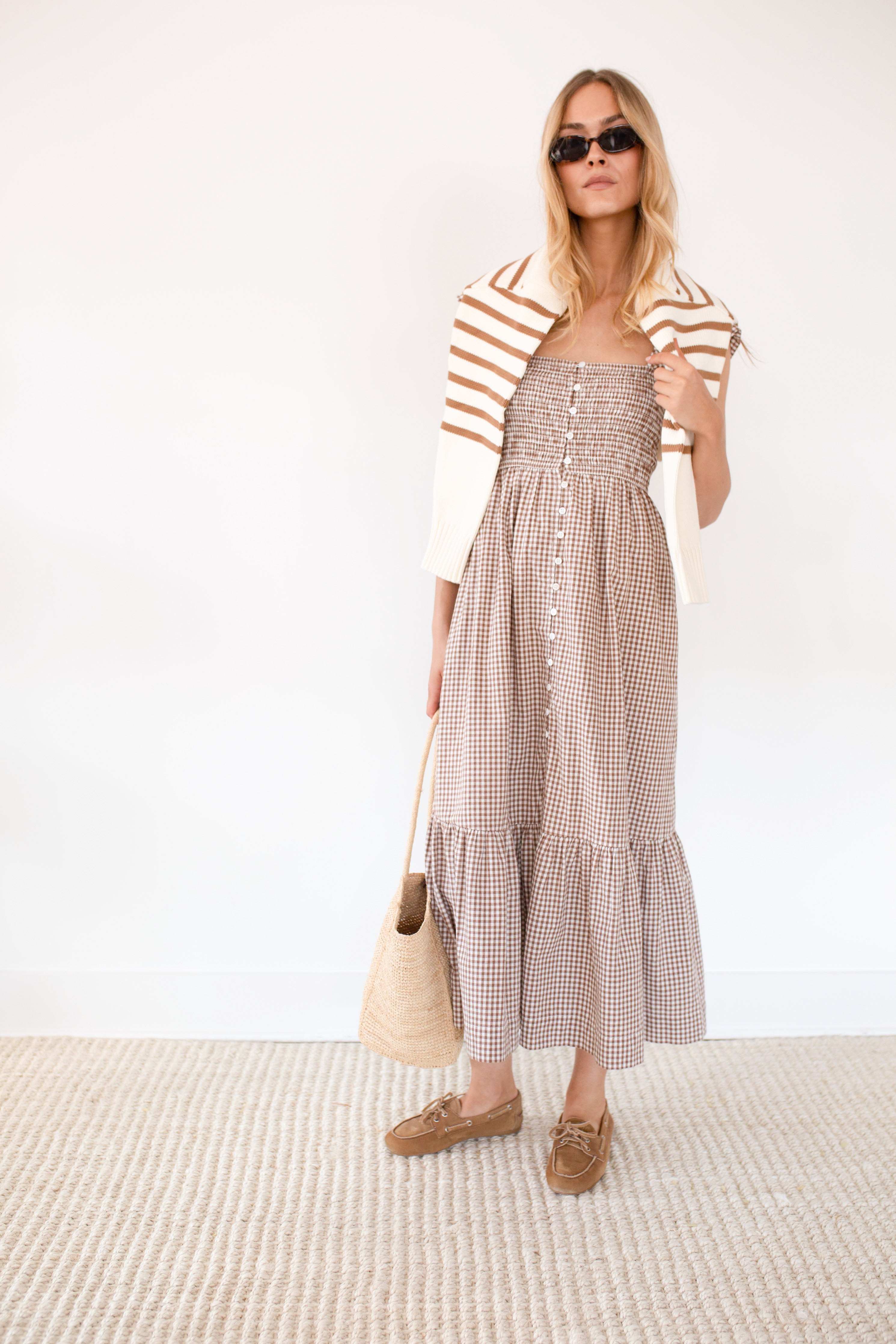 Celine Dress - Mocha Mini Gingham – Marea by Liz Joy