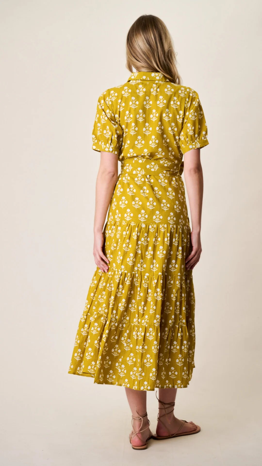 Short Sleeve Shirt Dress - Chartreuse Daffodil