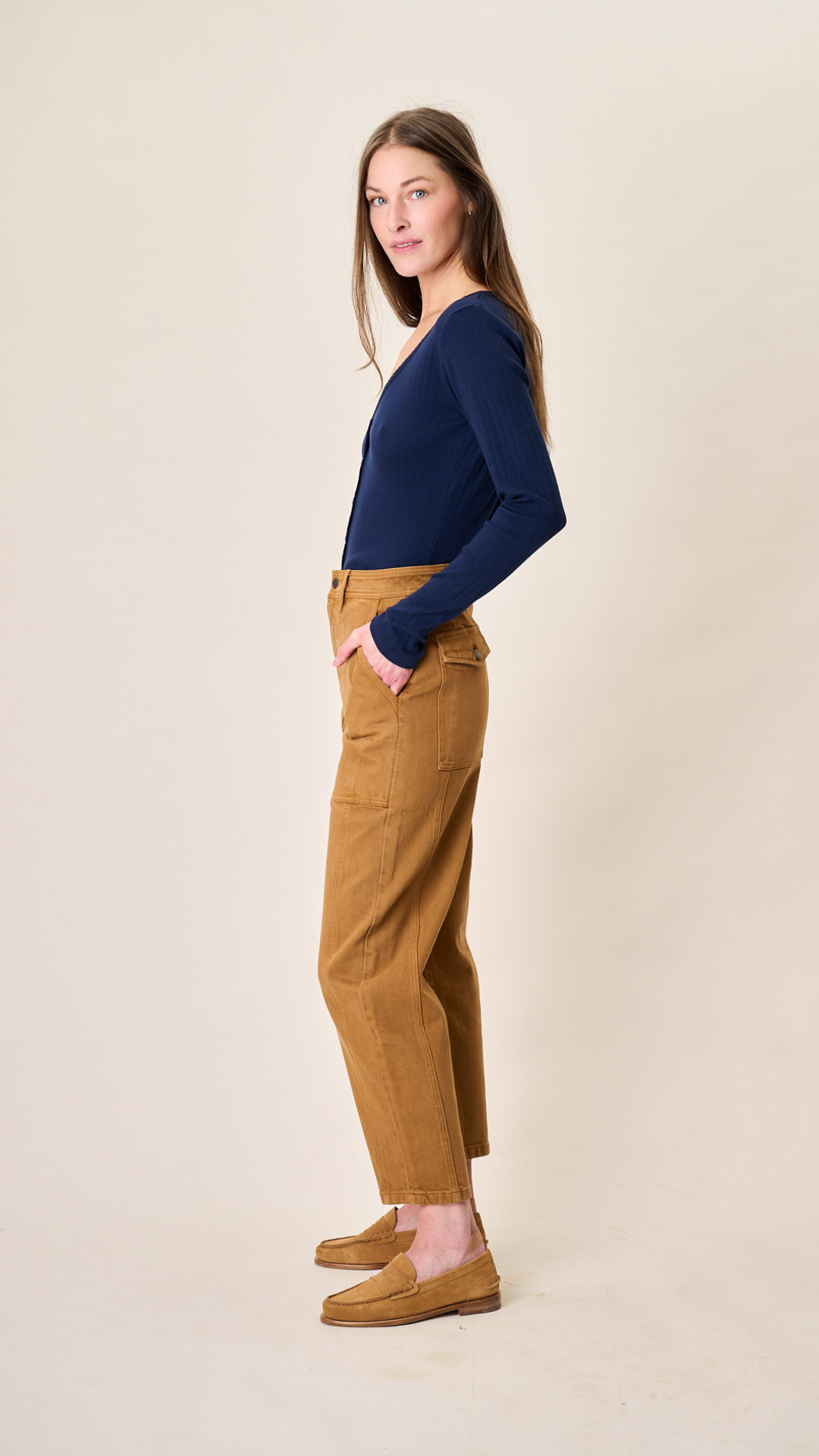 Meade High Rise Barrel Jean - Golden Brown