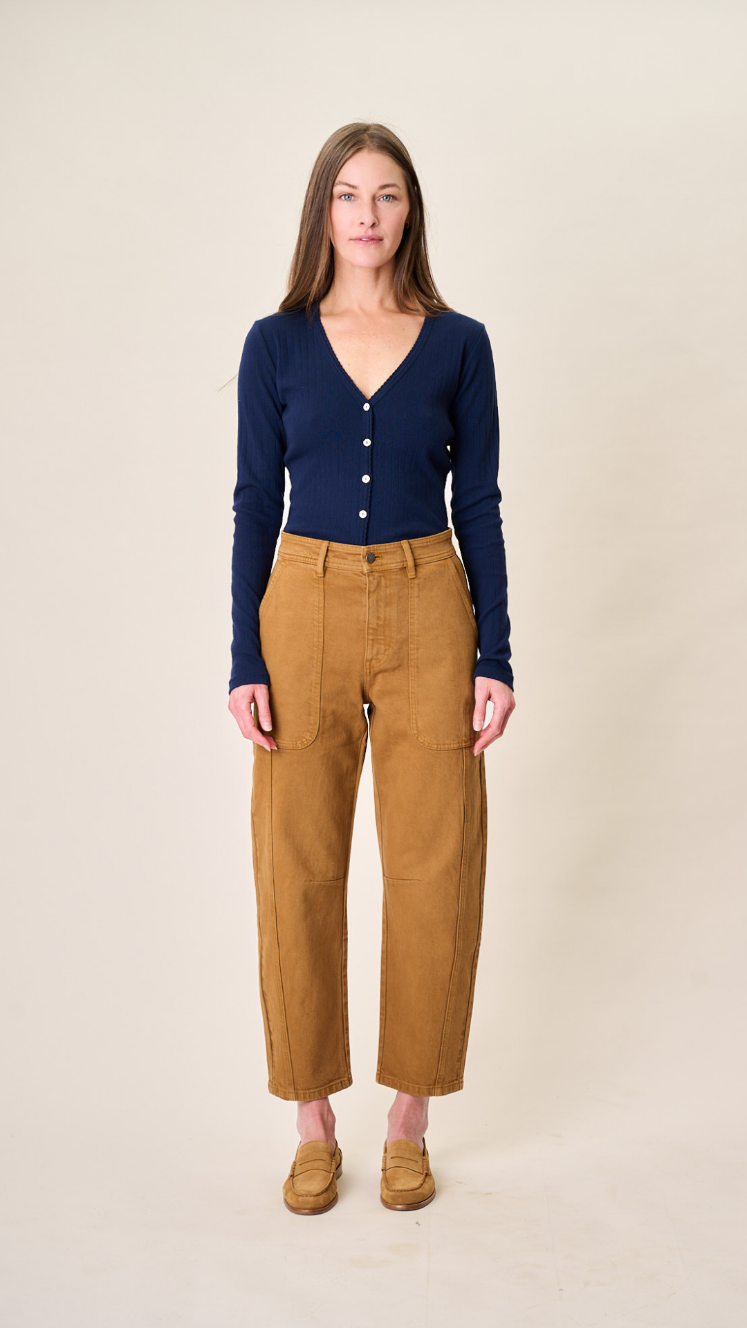 Meade High Rise Barrel Jean - Golden Brown