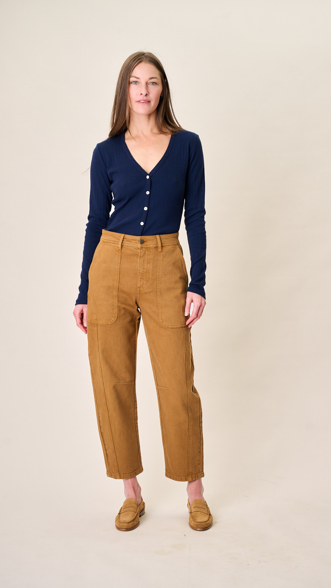 Meade High Rise Barrel Jean - Golden Brown