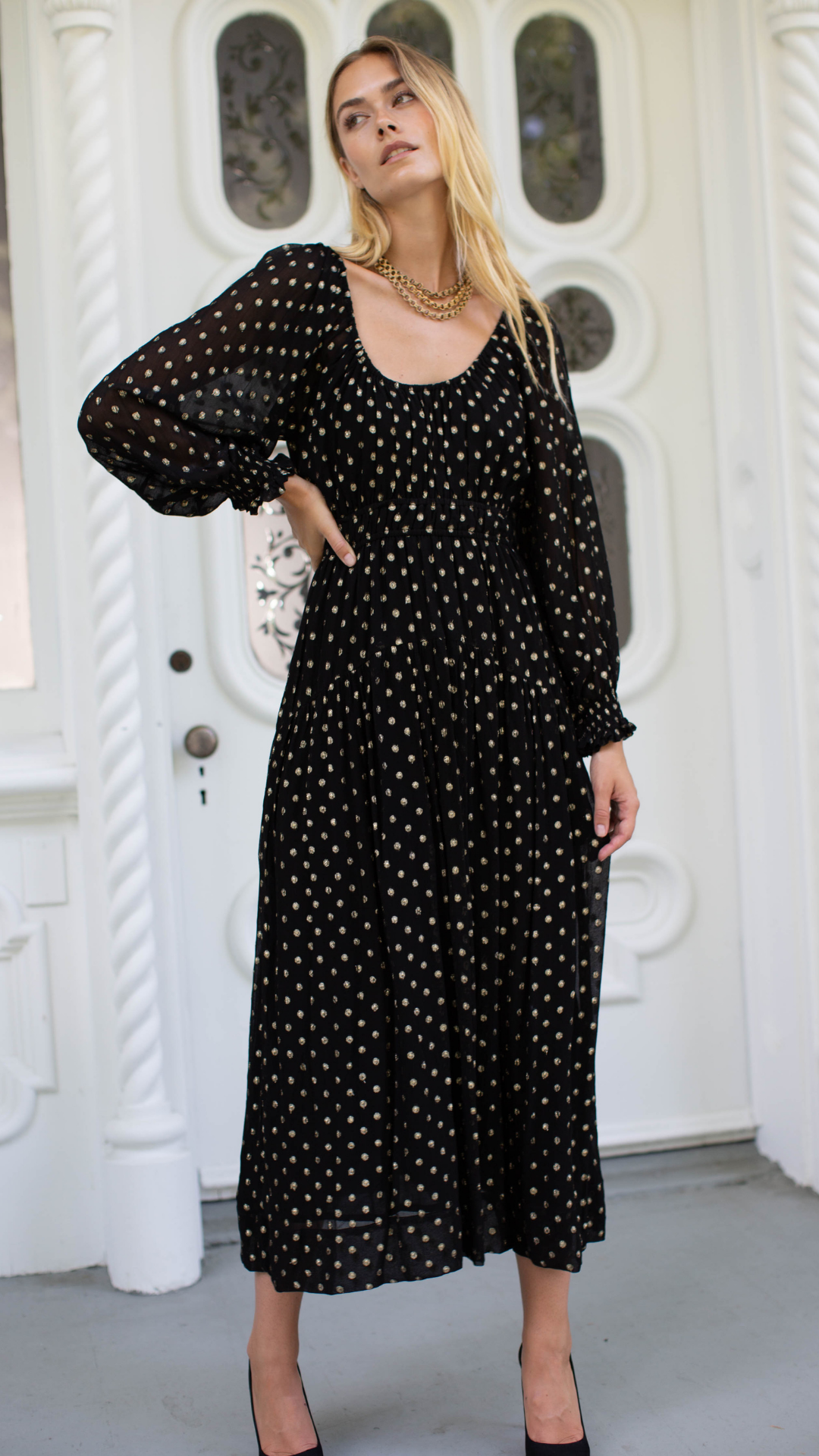 Abigail Dress - Black Gold Dot