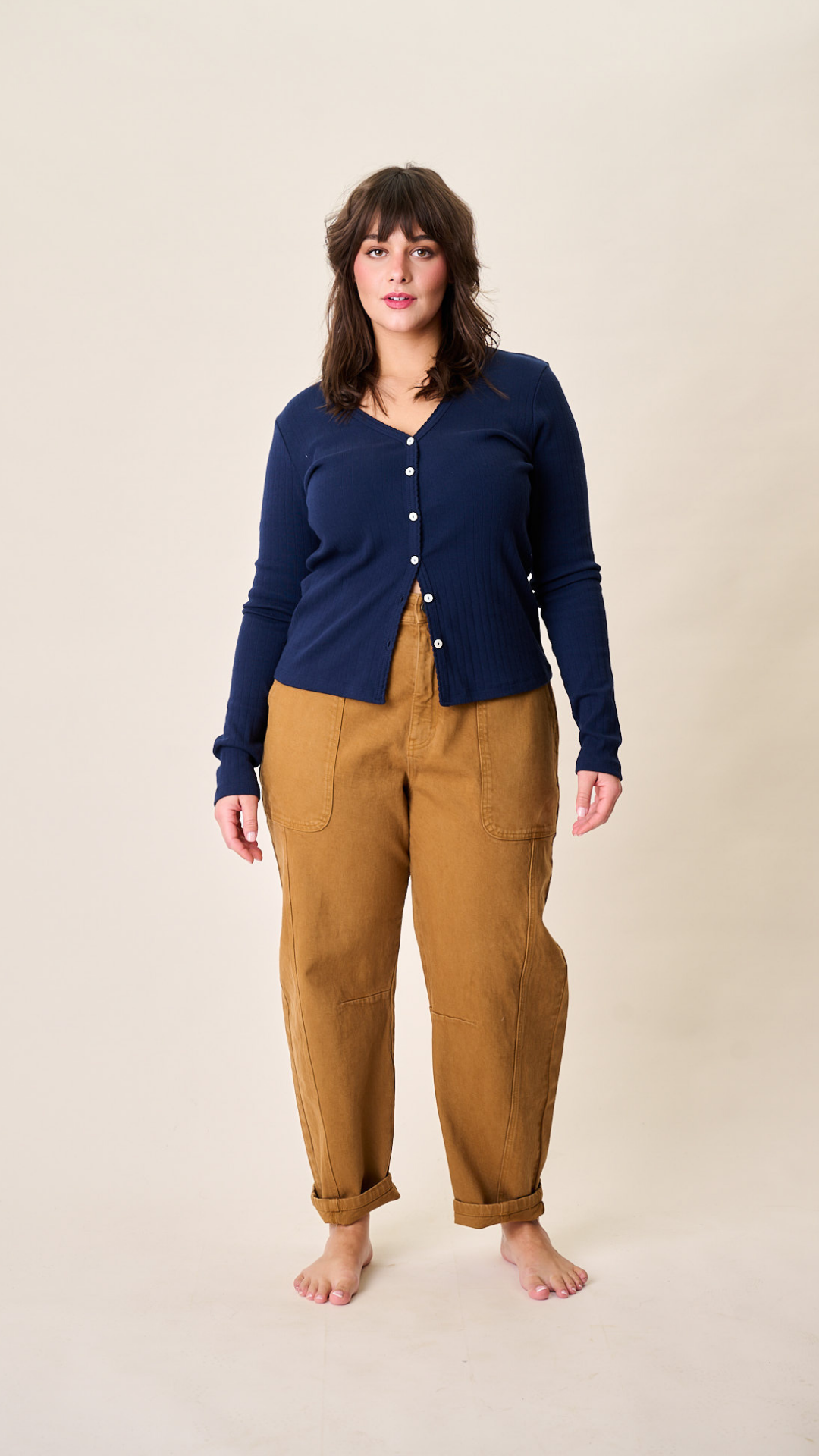 Meade High Rise Barrel Jean - Golden Brown