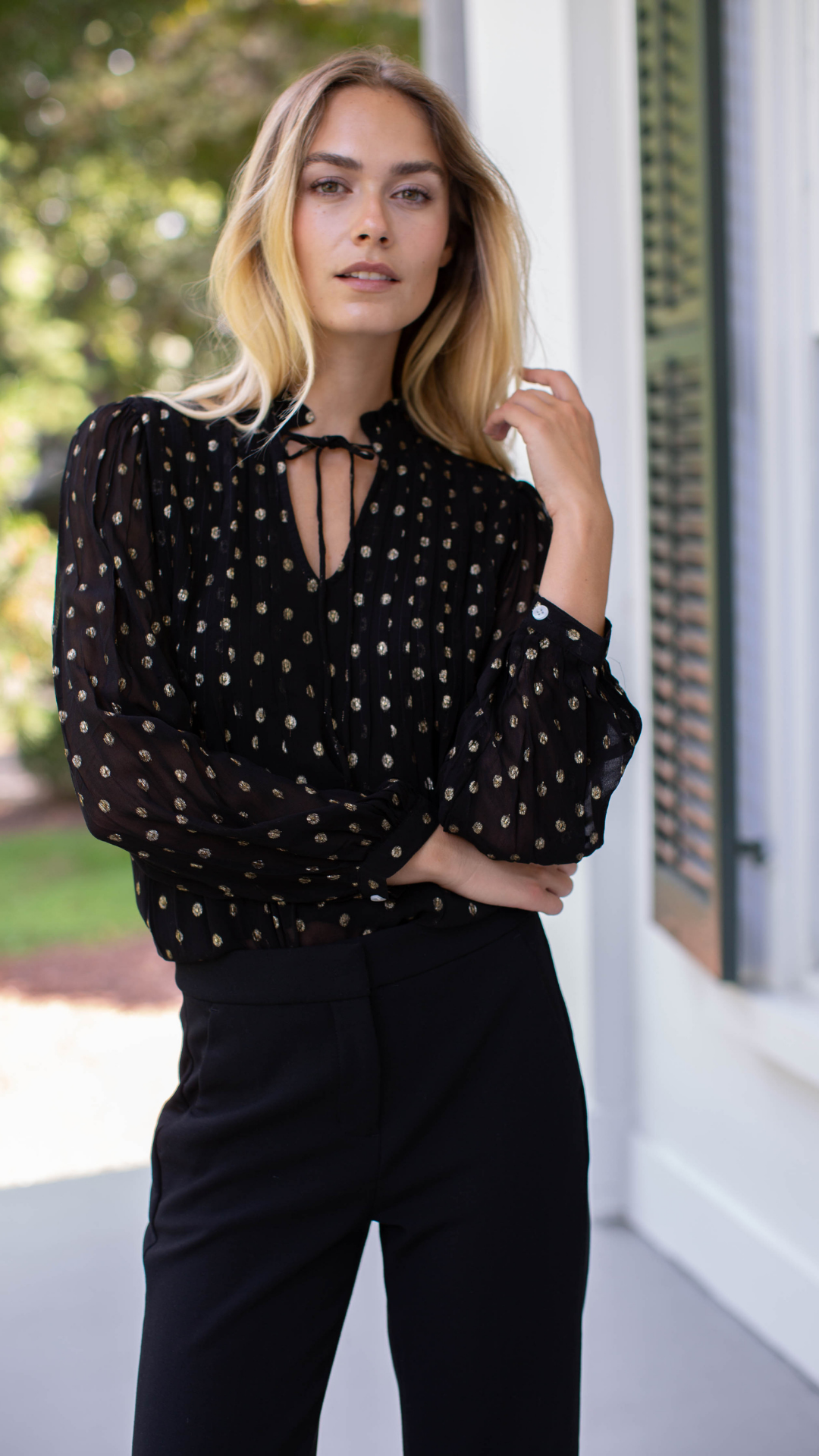 Mia Top - Black Gold Dot