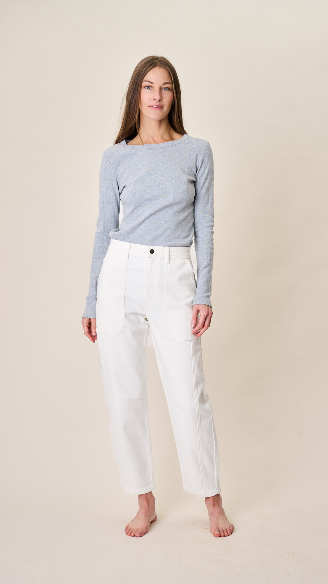 Meade High Rise Barrel Jean - White