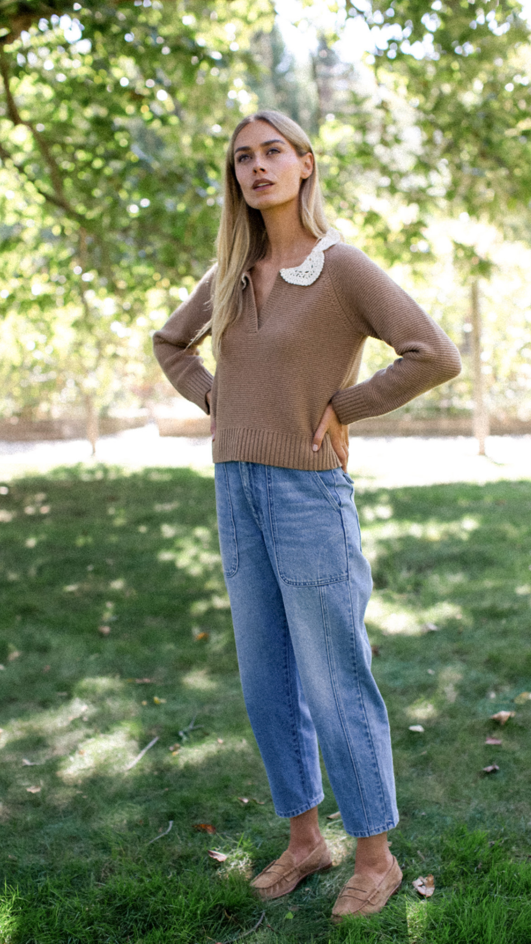 Crochet Collar Sweater - Camel