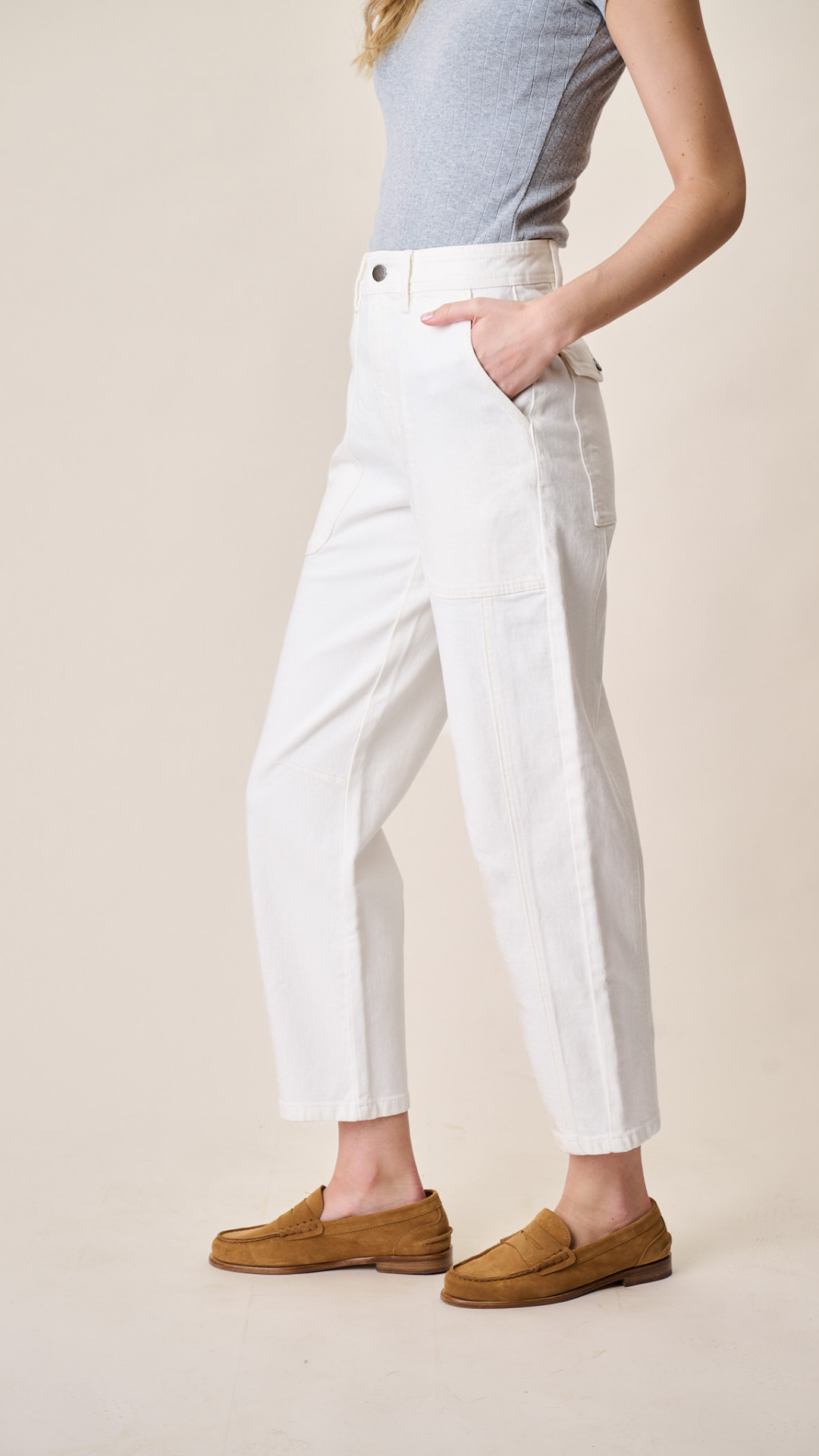 Meade High Rise Barrel Jean - White