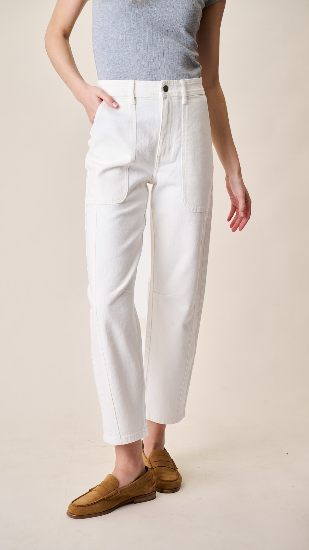 Meade High Rise Barrel Jean - White