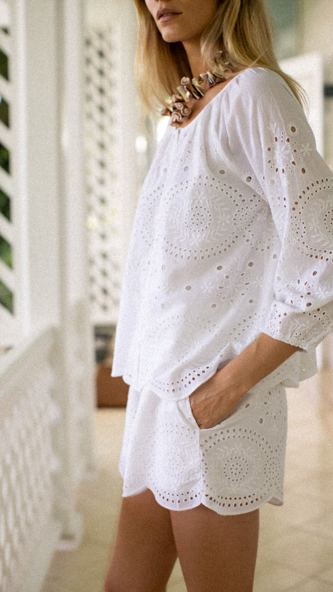 Laura Shorts - White Demi Eyelet