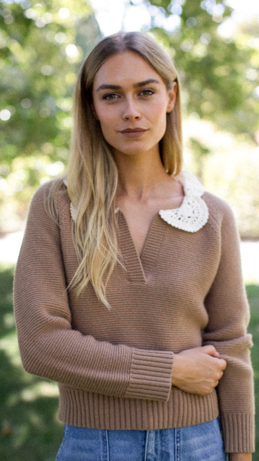 Crochet Collar Sweater - Camel
