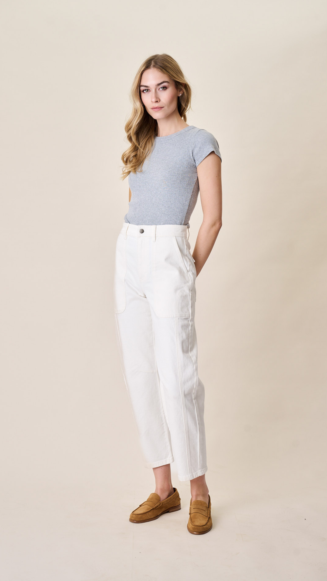 Meade High Rise Barrel Jean - White