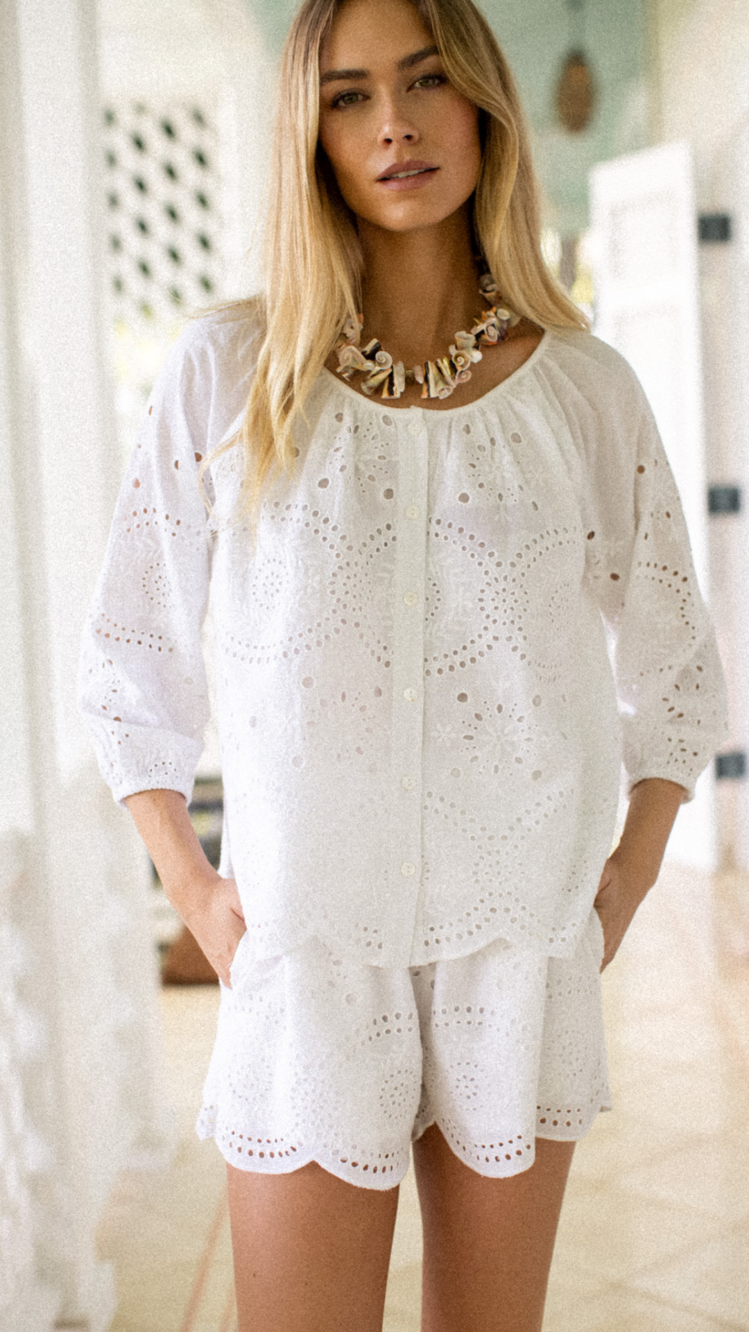 Laura Shorts - White Demi Eyelet