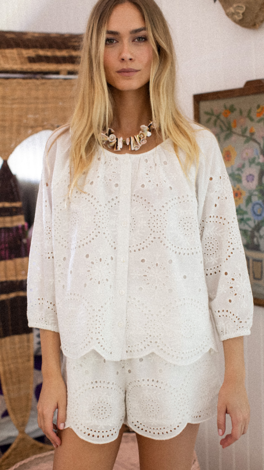 Laura Shorts - White Demi Eyelet