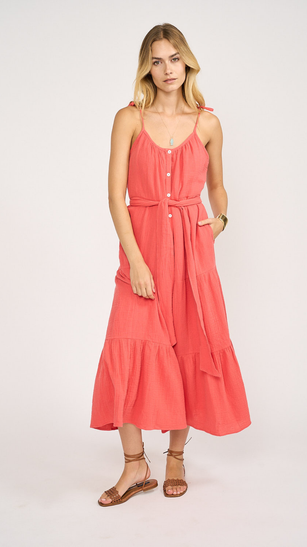 Siesta Gauze Dress - Guava