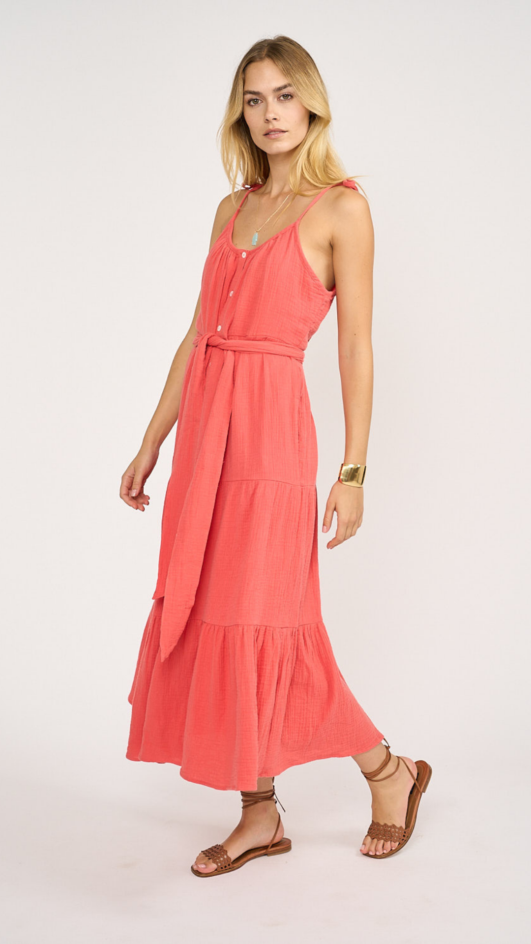 Siesta Gauze Dress - Guava