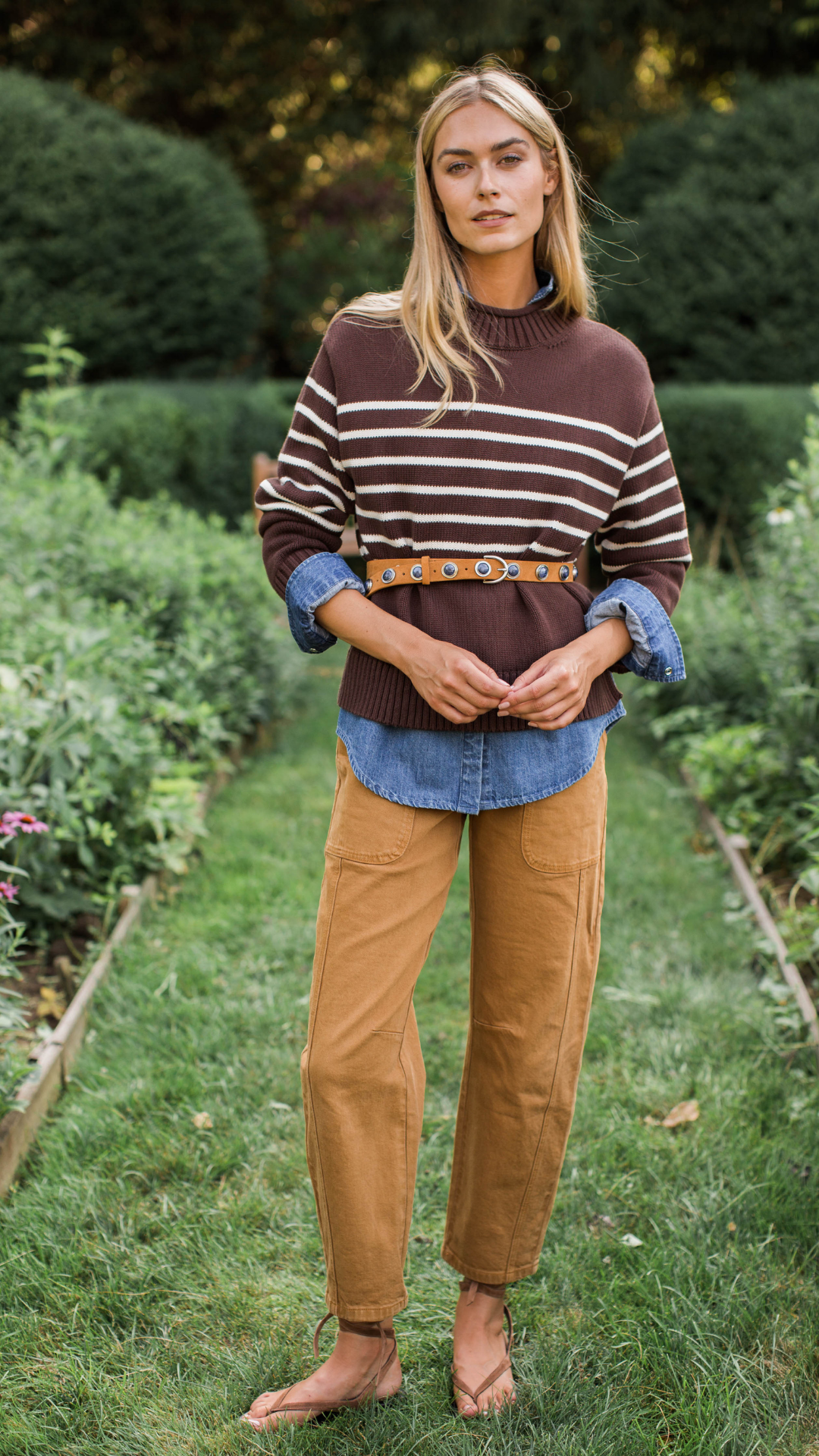 Millie Cotton Rollneck Sweater - Chocolate/Ivory Stripe