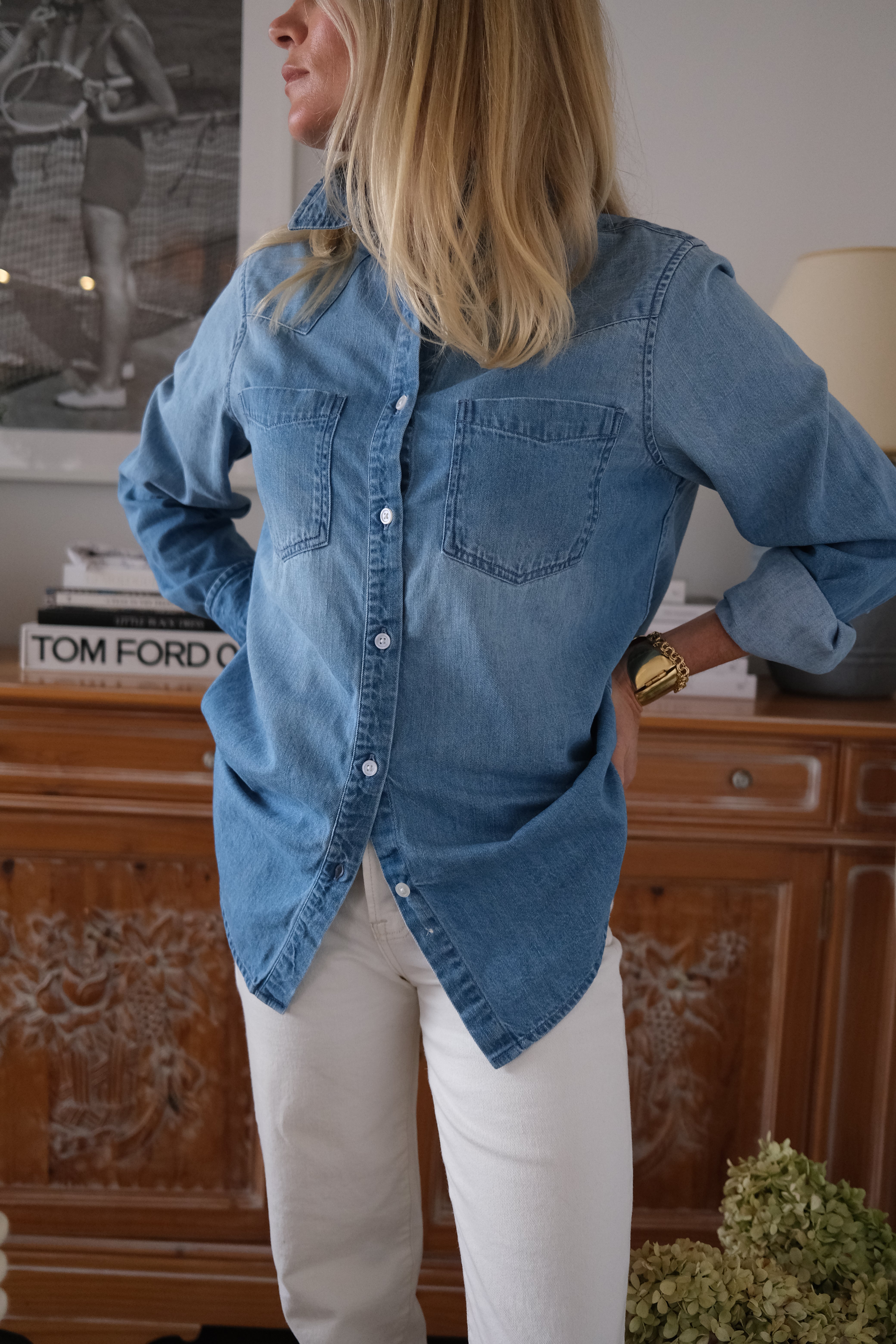 Denim shirt with sweater best sale